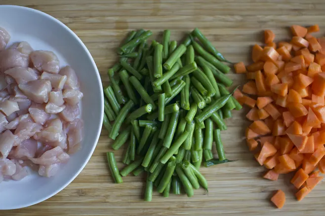 Prep chicken and vegetables