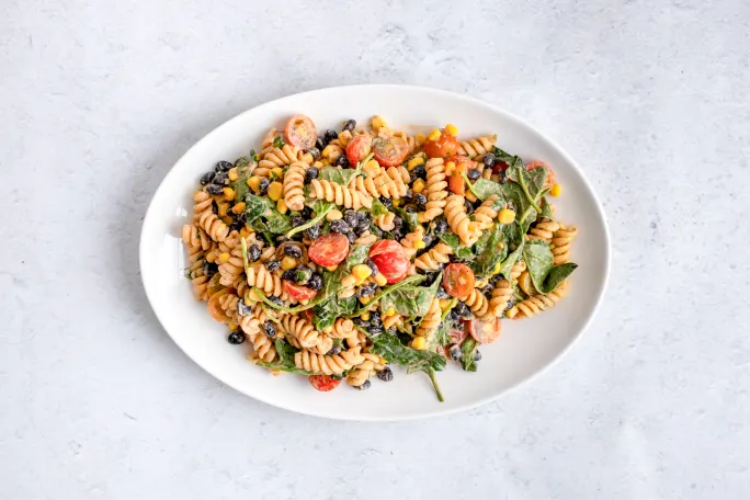Black Bean and Sweet Corn Pasta Salad with a Lime Yogurt Dressing