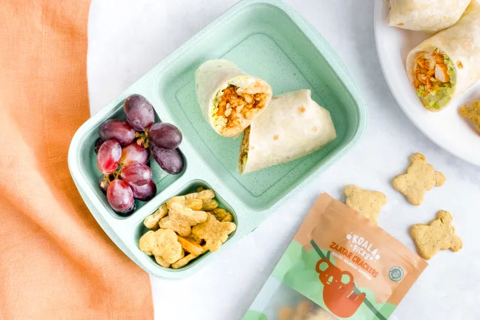 Chicken Shawarma Wraps with Grapes and Koala Zaatar Crackers