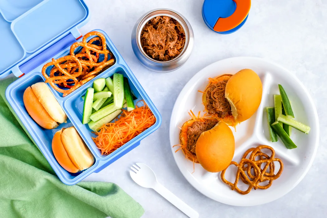 BBQ Pulled Beef Sliders with Cucumber & Pretzels