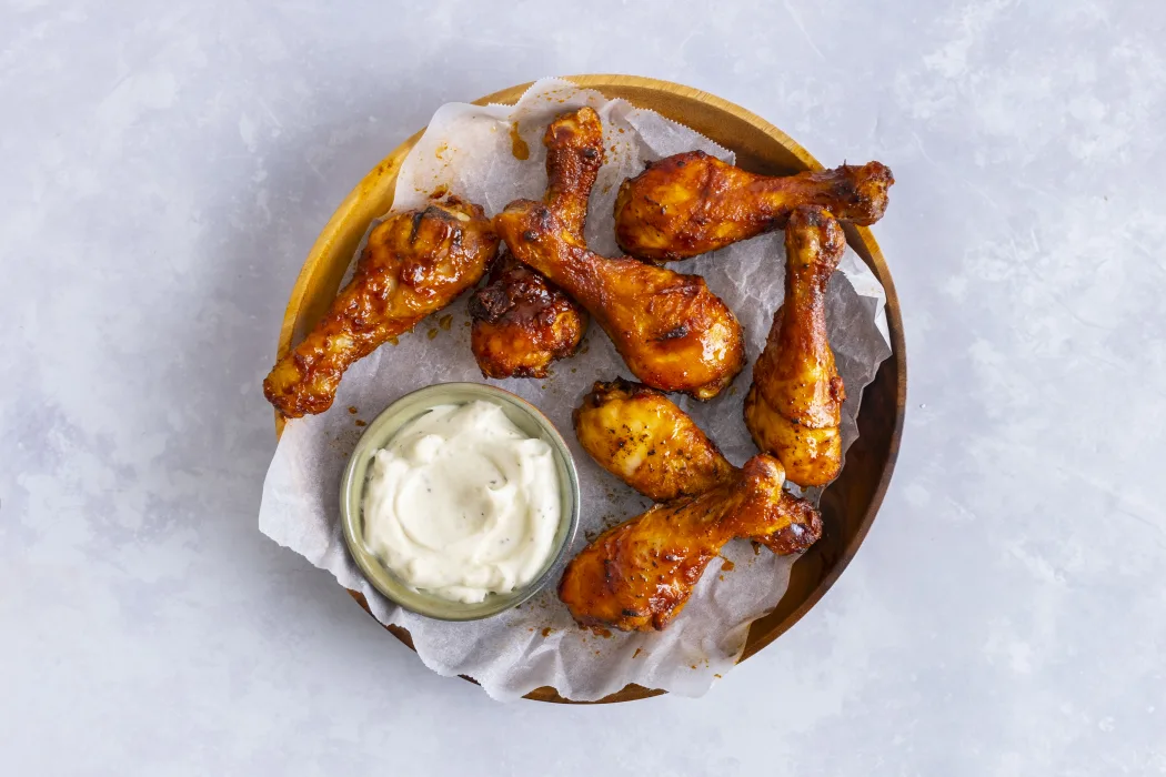 Sticky Chipotle Chicken Drumsticks with Ranch-style Dip