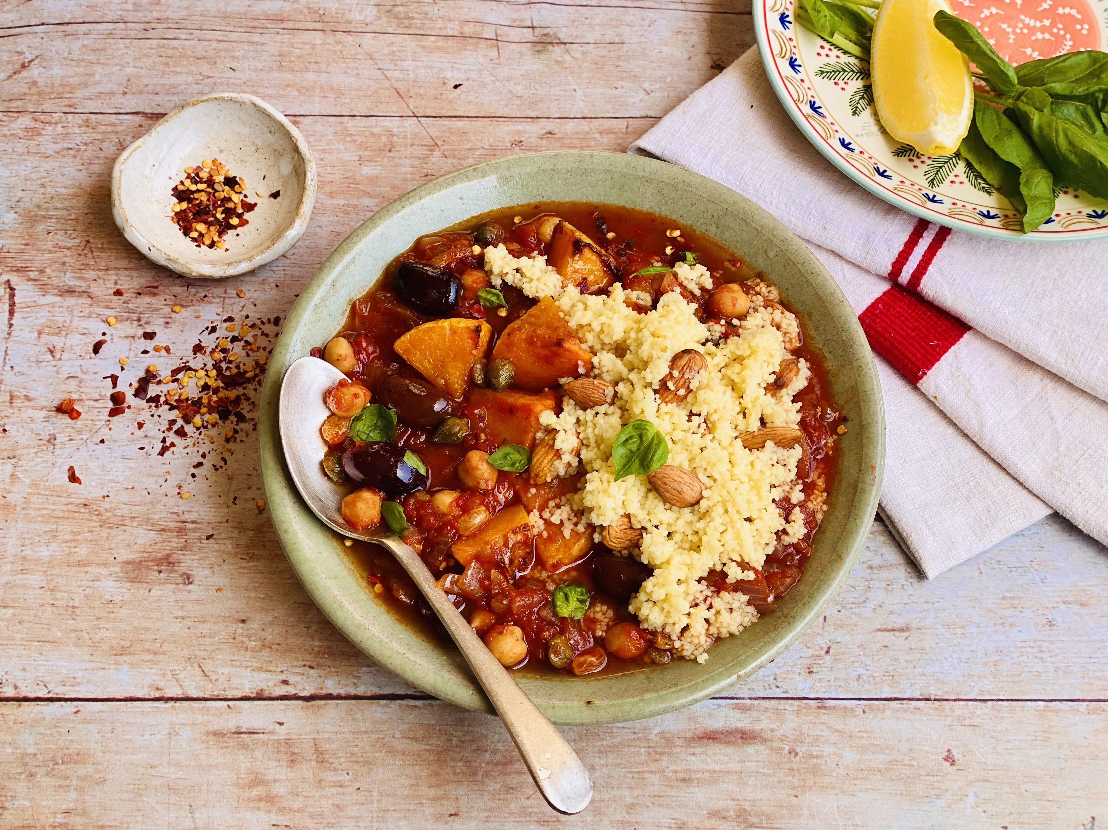 Mediterranean Spiced Butternut Squash and Chickpea Stew with Toasted Almond  Couscous