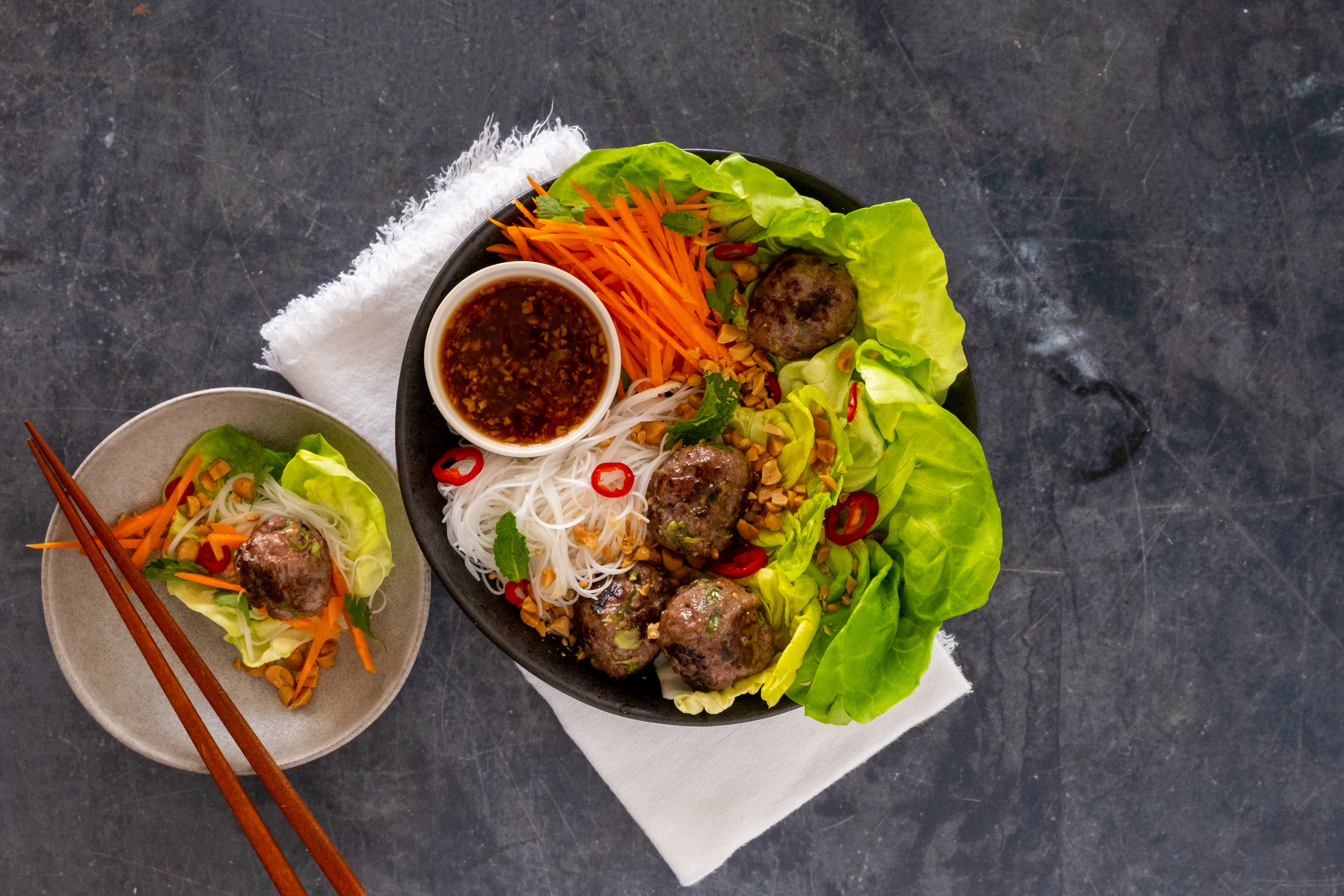 Beef Mince Bun Cha Vietnamese Meatballs with Noodles and Salad