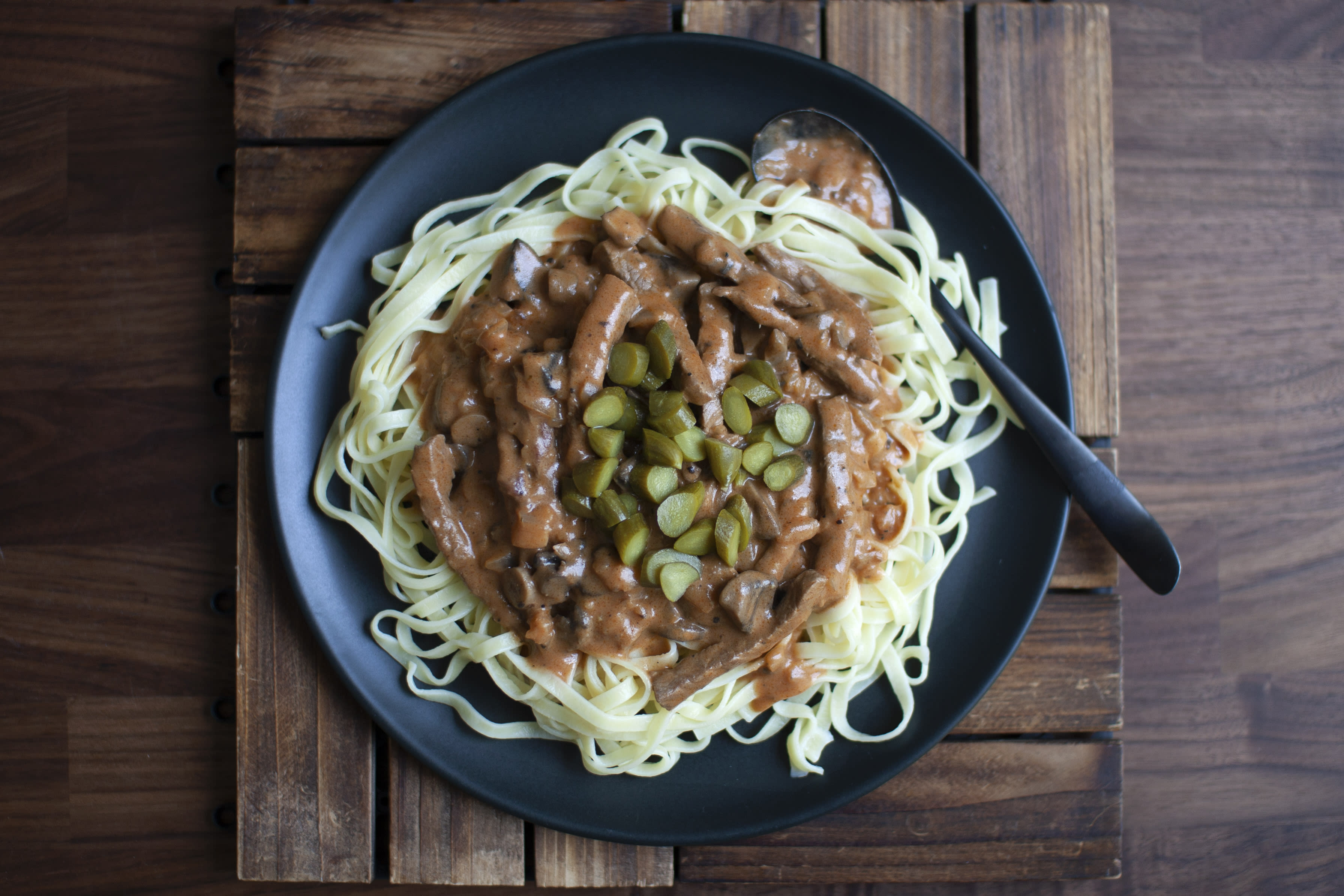 Beef Stroganoff with Tagliatelle and Gherkins Hello Chef!