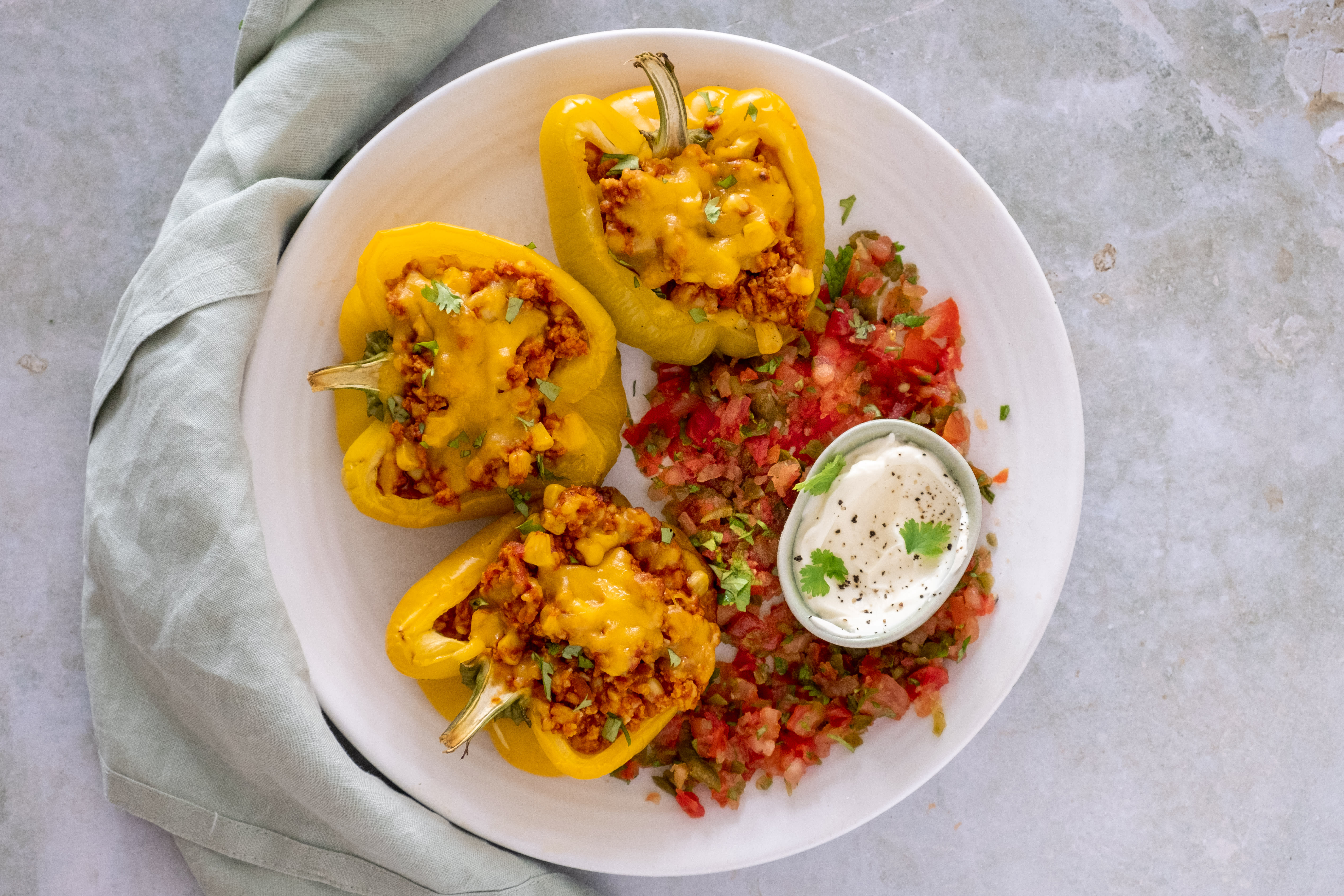Tex-Mex Chicken Stuffed Peppers with Pico de Gallo | Hello Chef!
