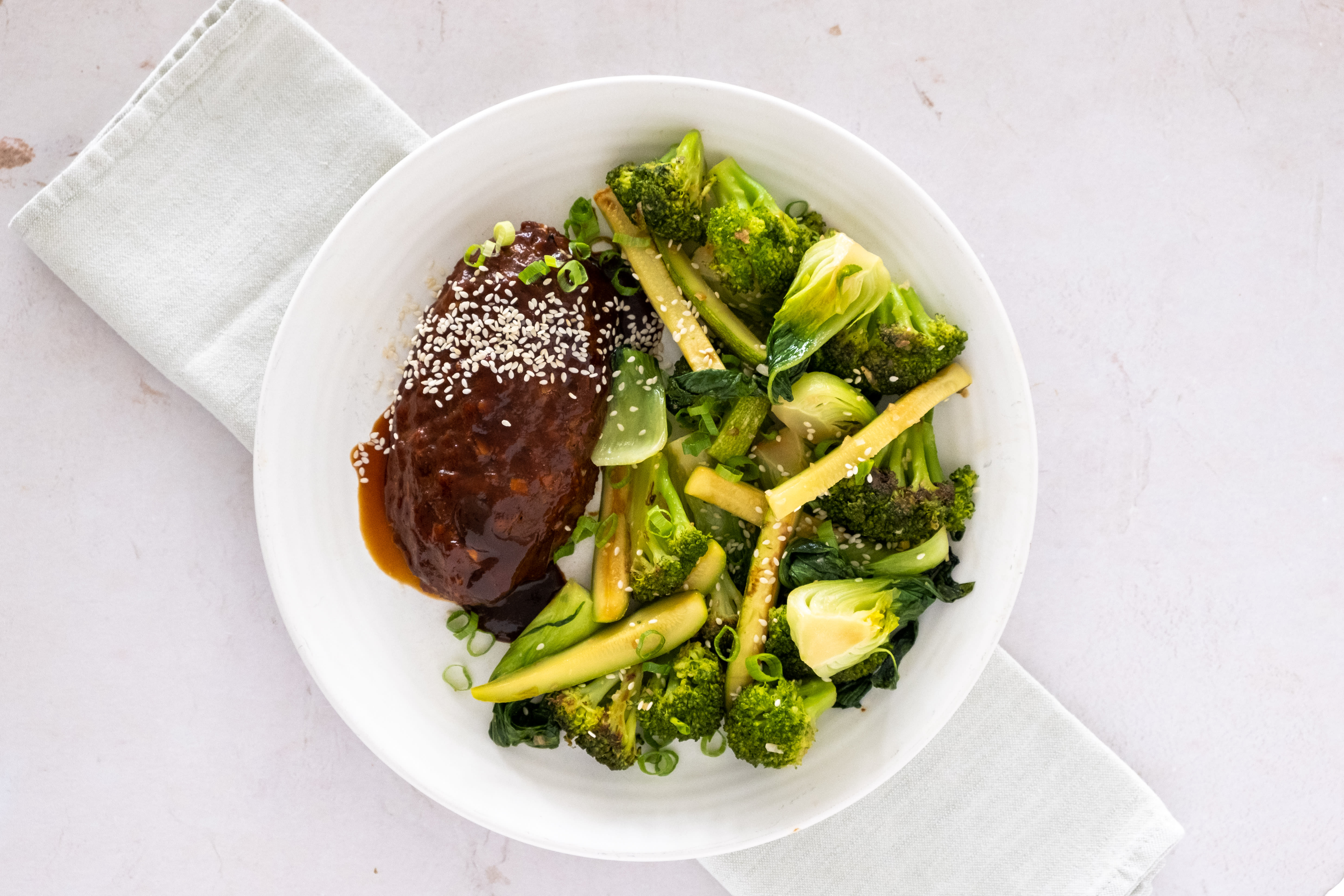 Asian Hoisin Meatloaves with Garlicky Greens Hello Chef!