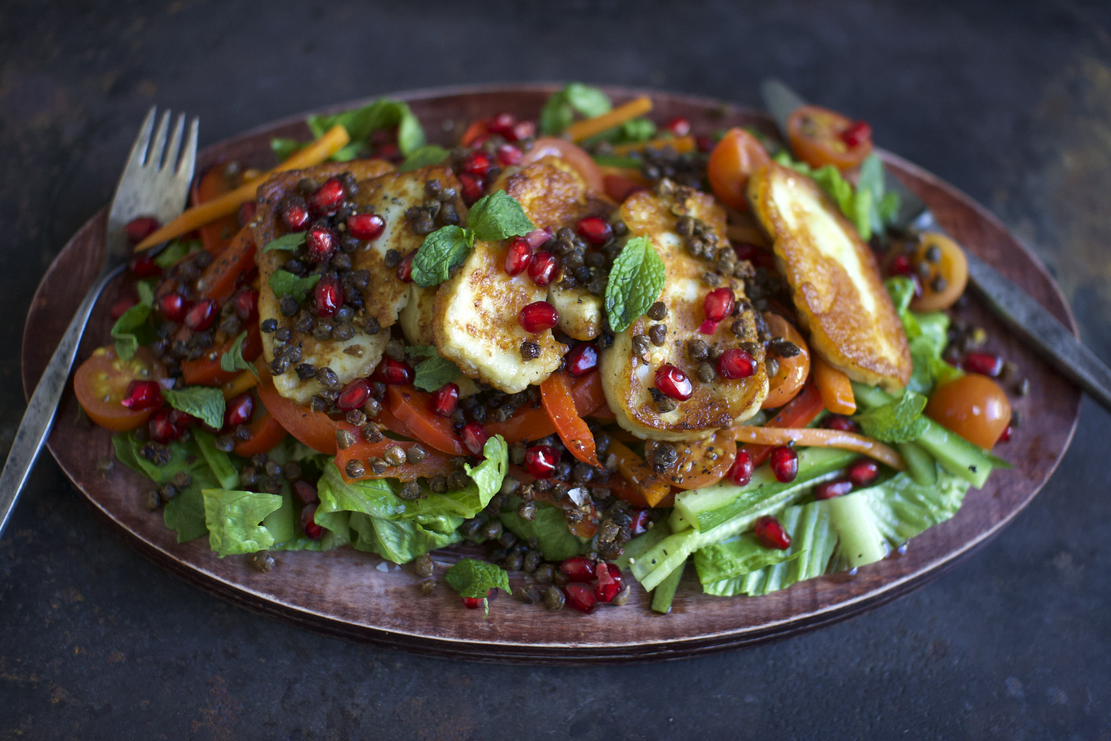 Crispy Lentil and Halloumi Salad with Pomegranate Hello Chef!