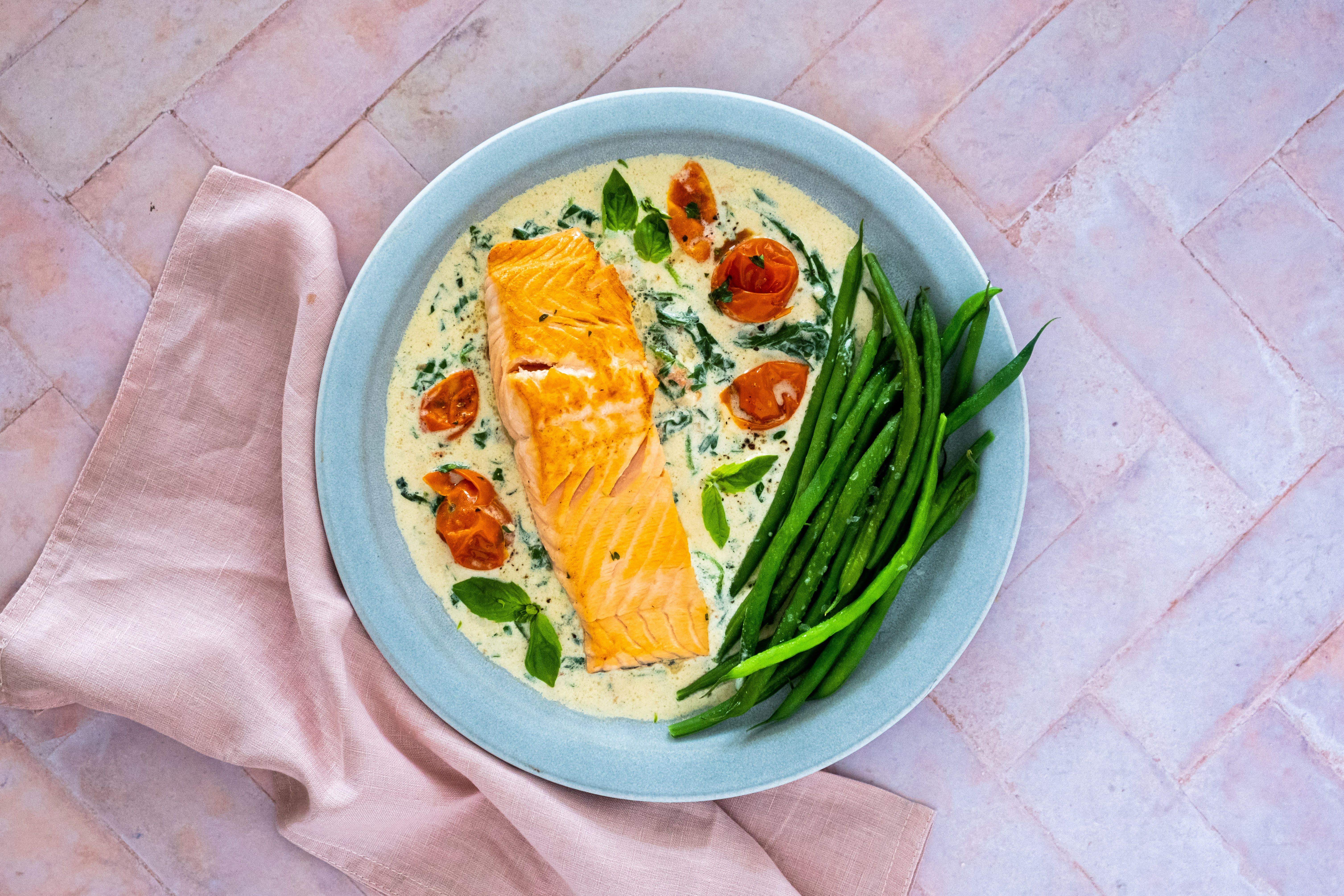 Creamy Tuscan Salmon with Green Beans