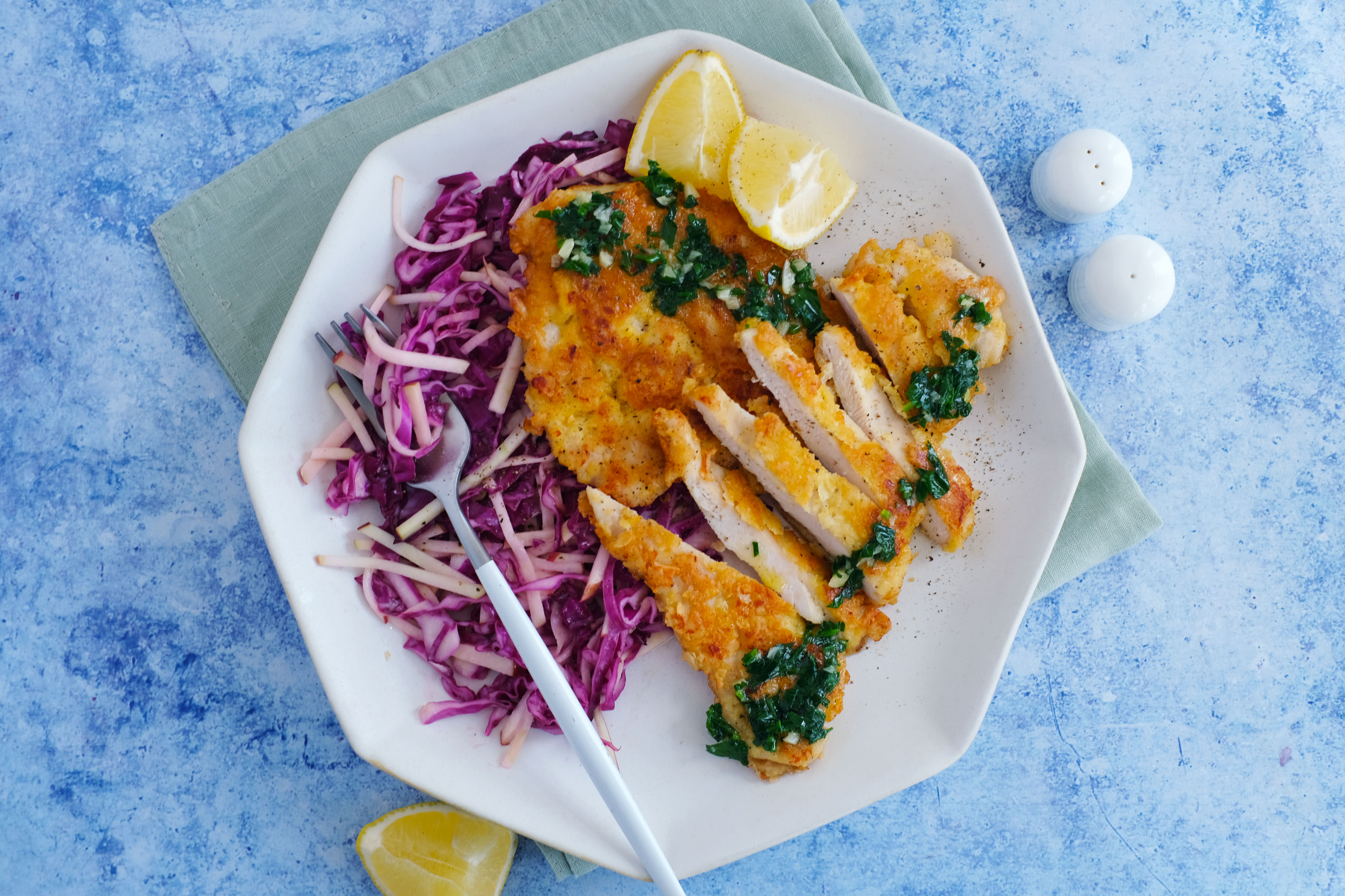 Crispy Chicken Cutlets with Fennel, Apple, and Cabbage Slaw Recipe