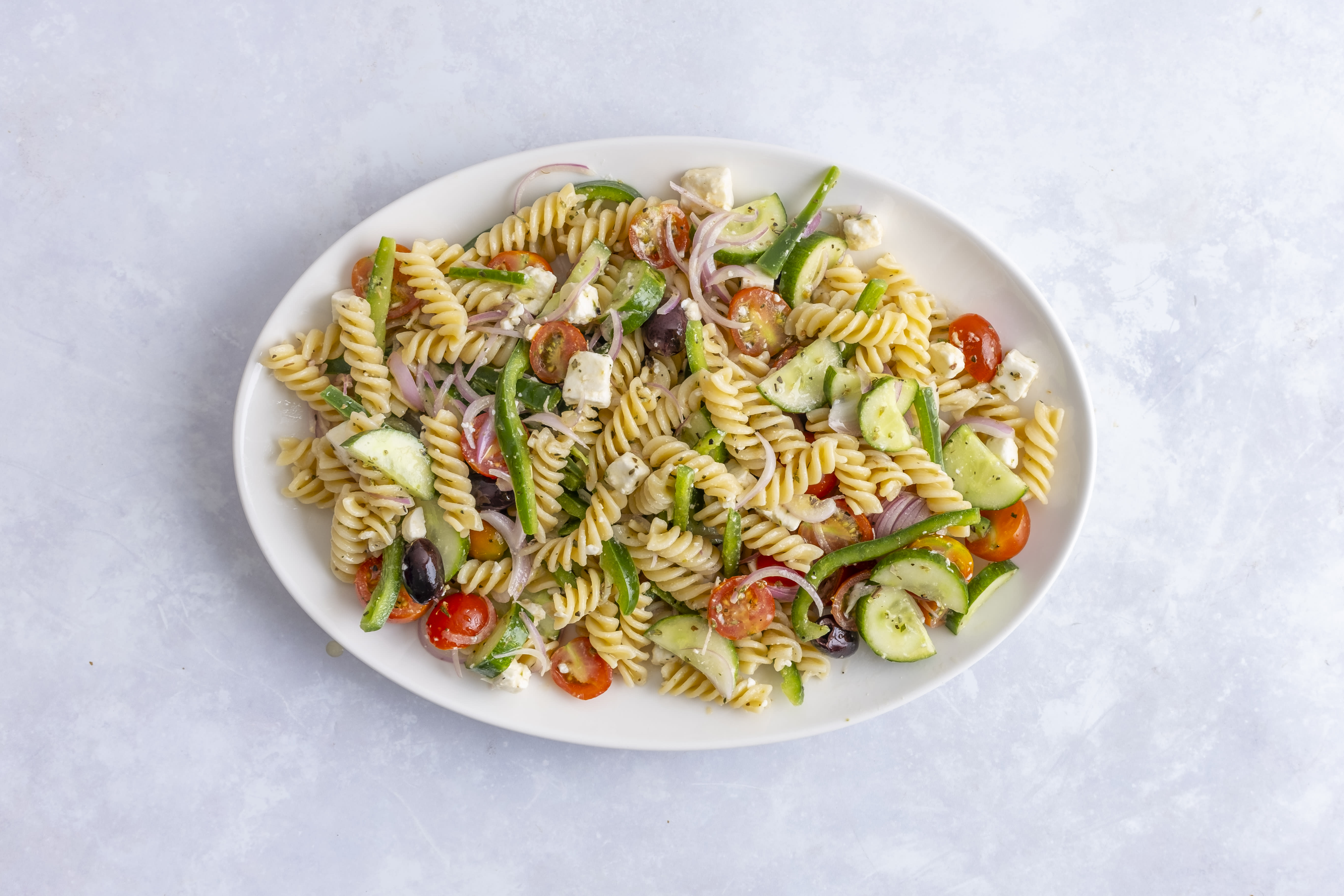 Mediterranean Pasta Salad with a Herbed Vinaigrette | Hello Chef!