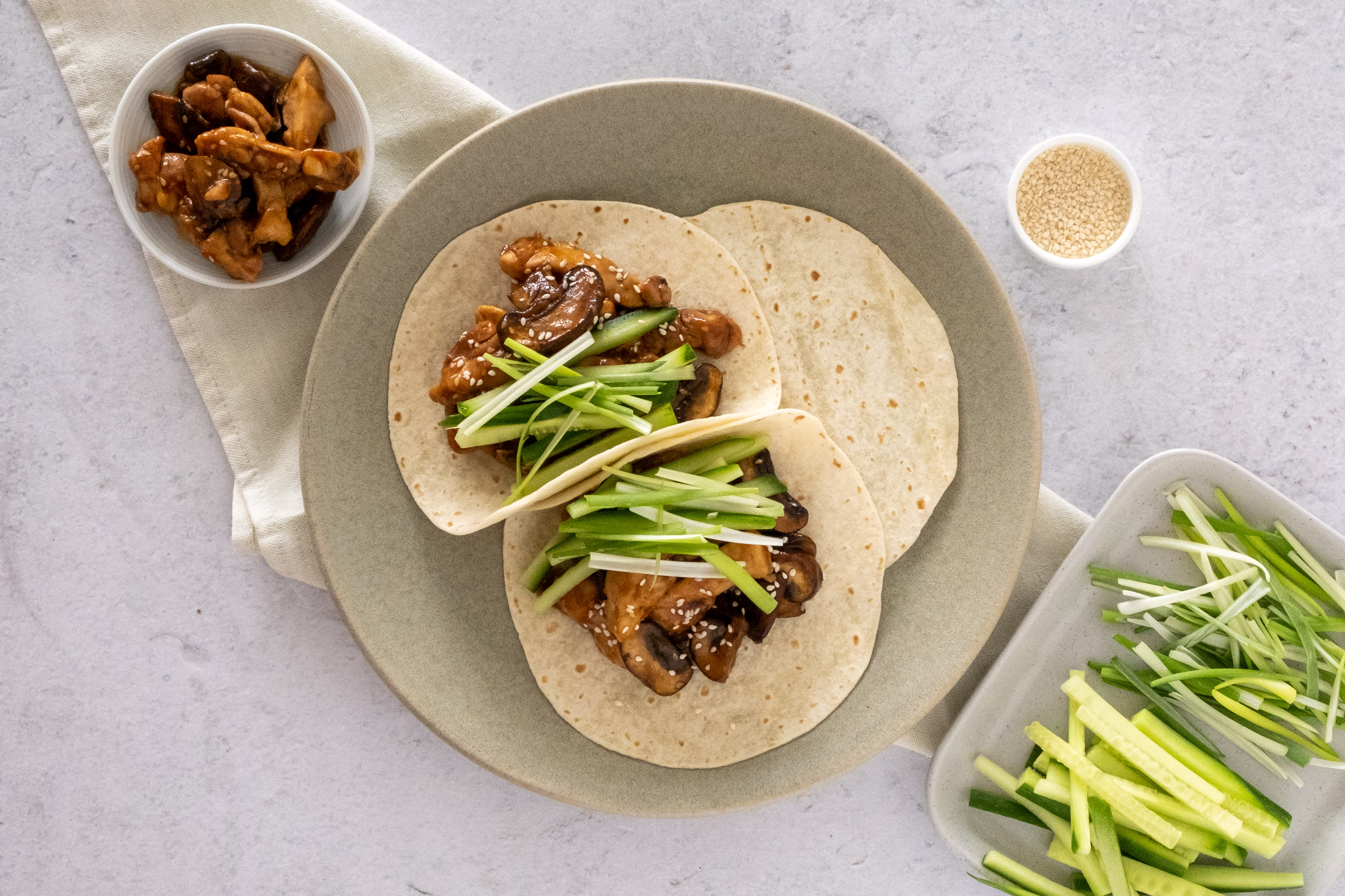 Hoisin Chicken and Mushroom Wraps with Cucumber and Spring Onion | Hello Chef!