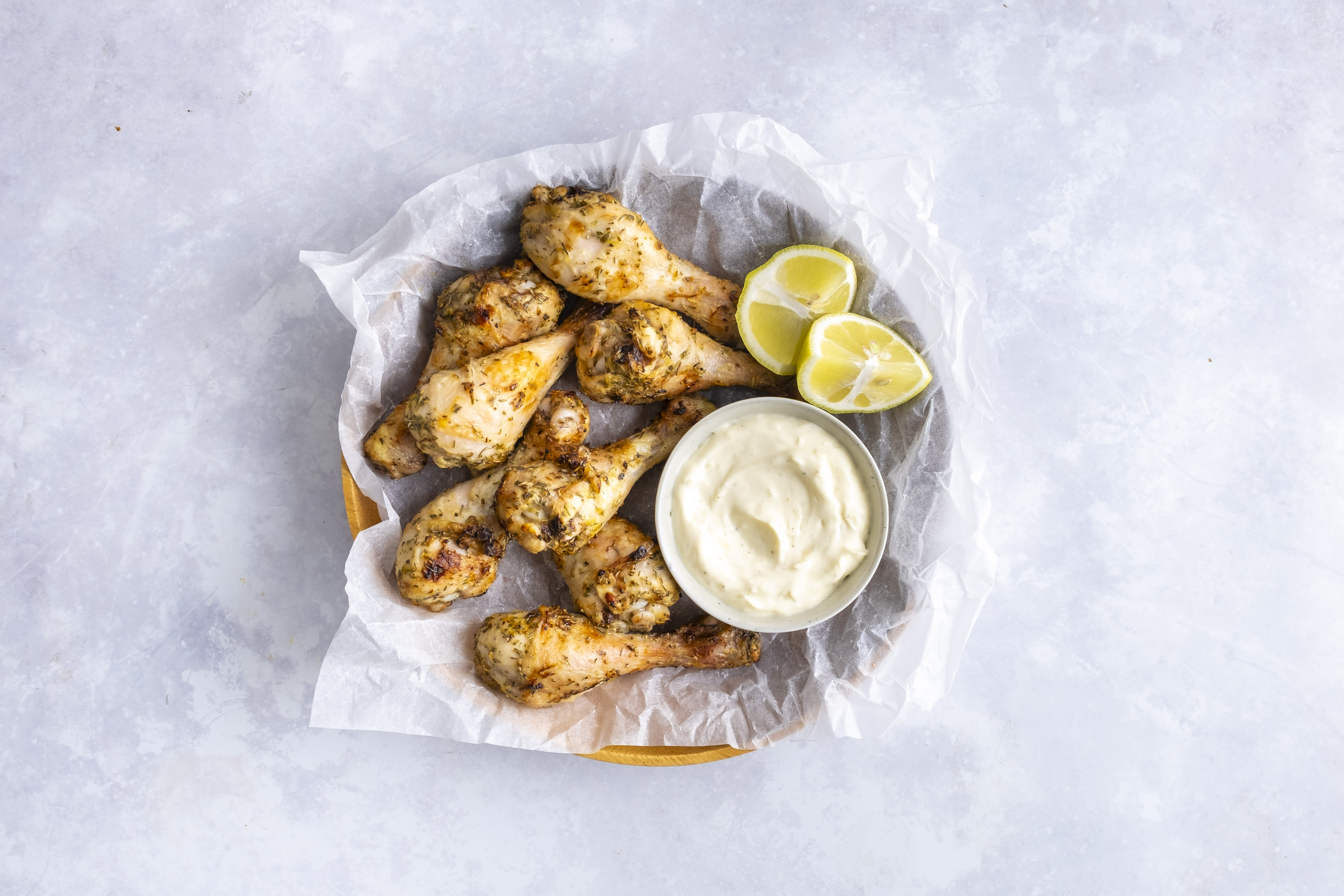 Lemon and Herb Chicken Drumsticks with Garlic Aioli | Hello Chef!