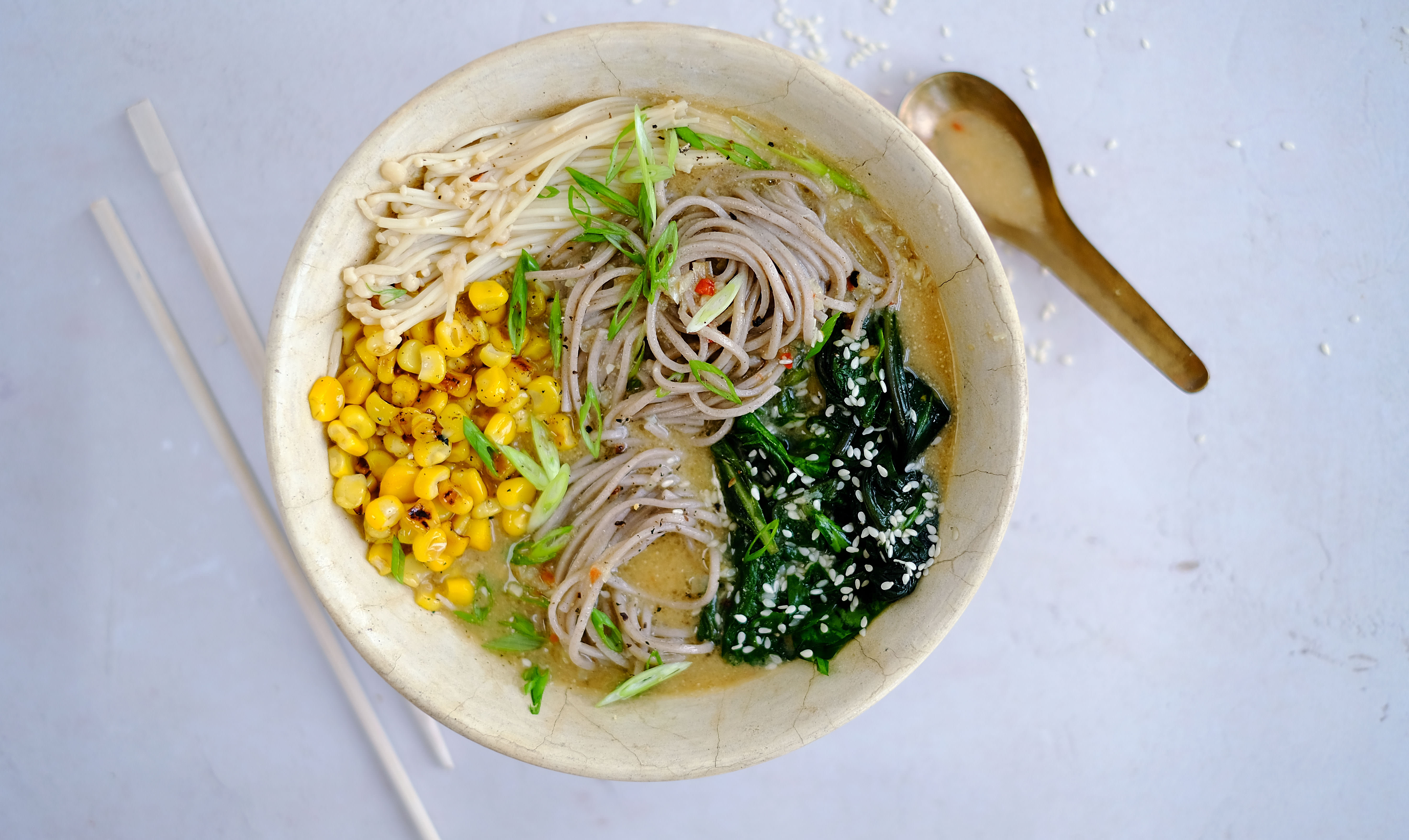 Creamy Sesame and Enoki Mushroom Ramen | Hello Chef!