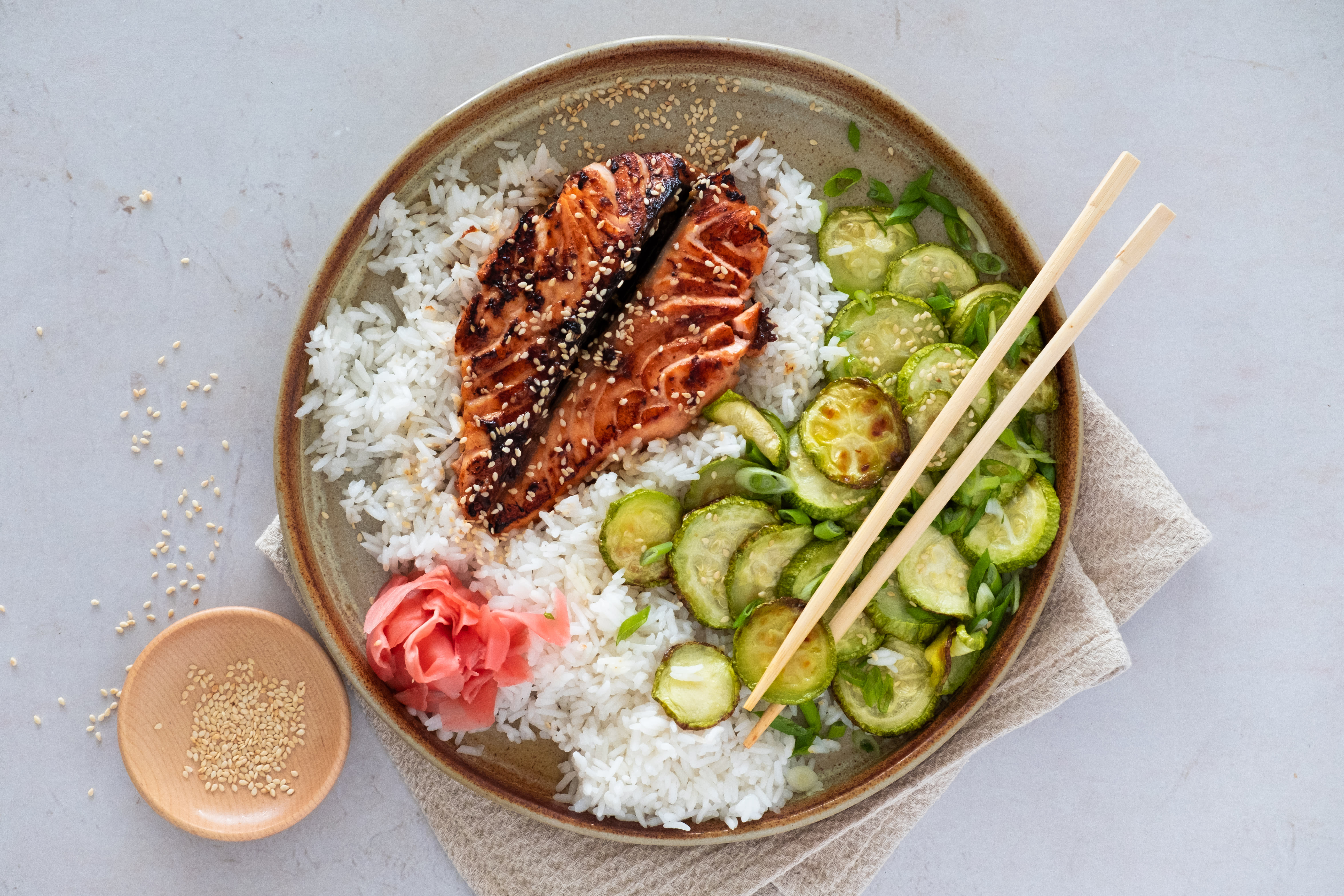 Teriyaki Salmon with Roasted Zucchini & Jasmine Rice | Hello Chef!