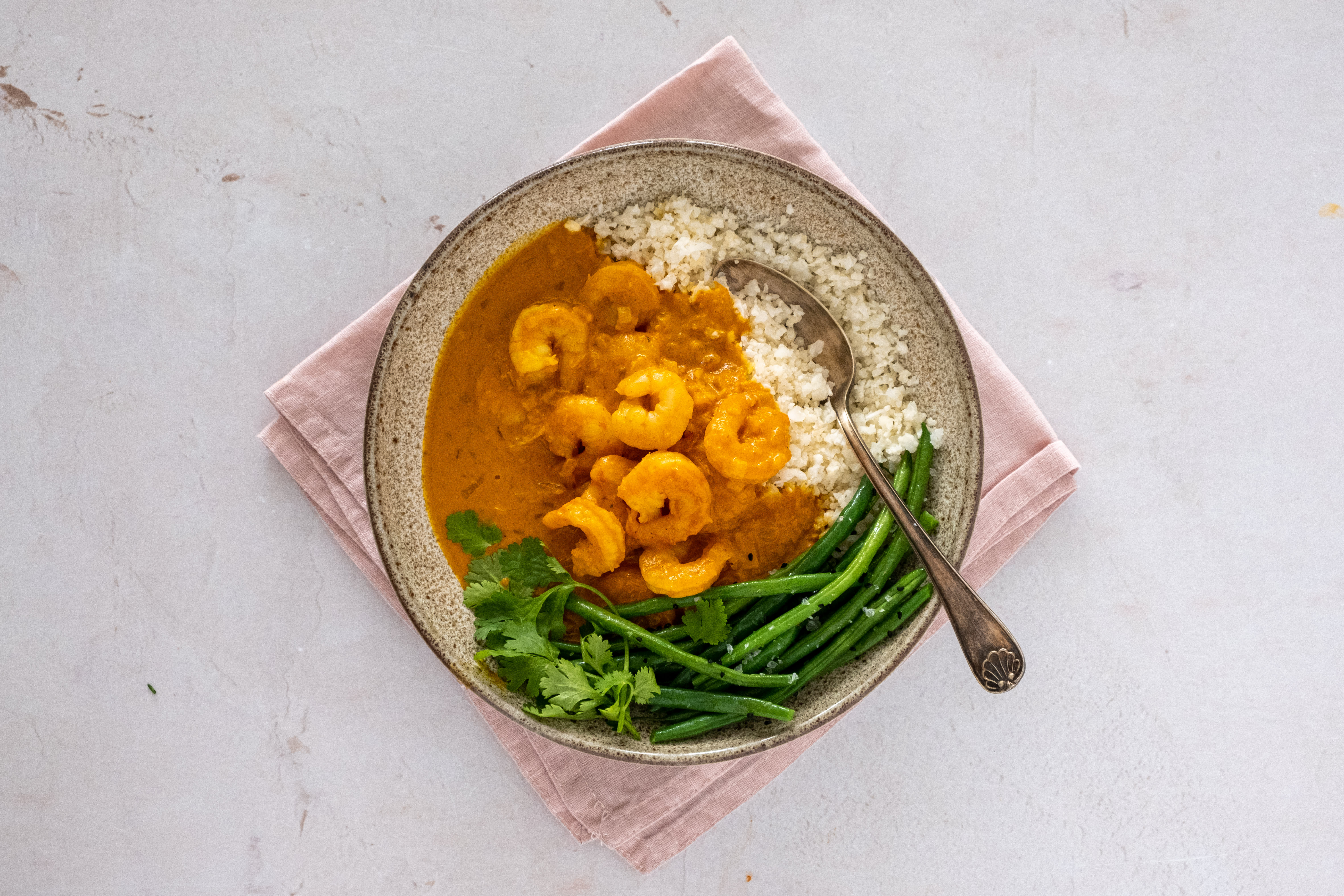 Goan Prawn Curry with Cauliflower Rice and Green Beans