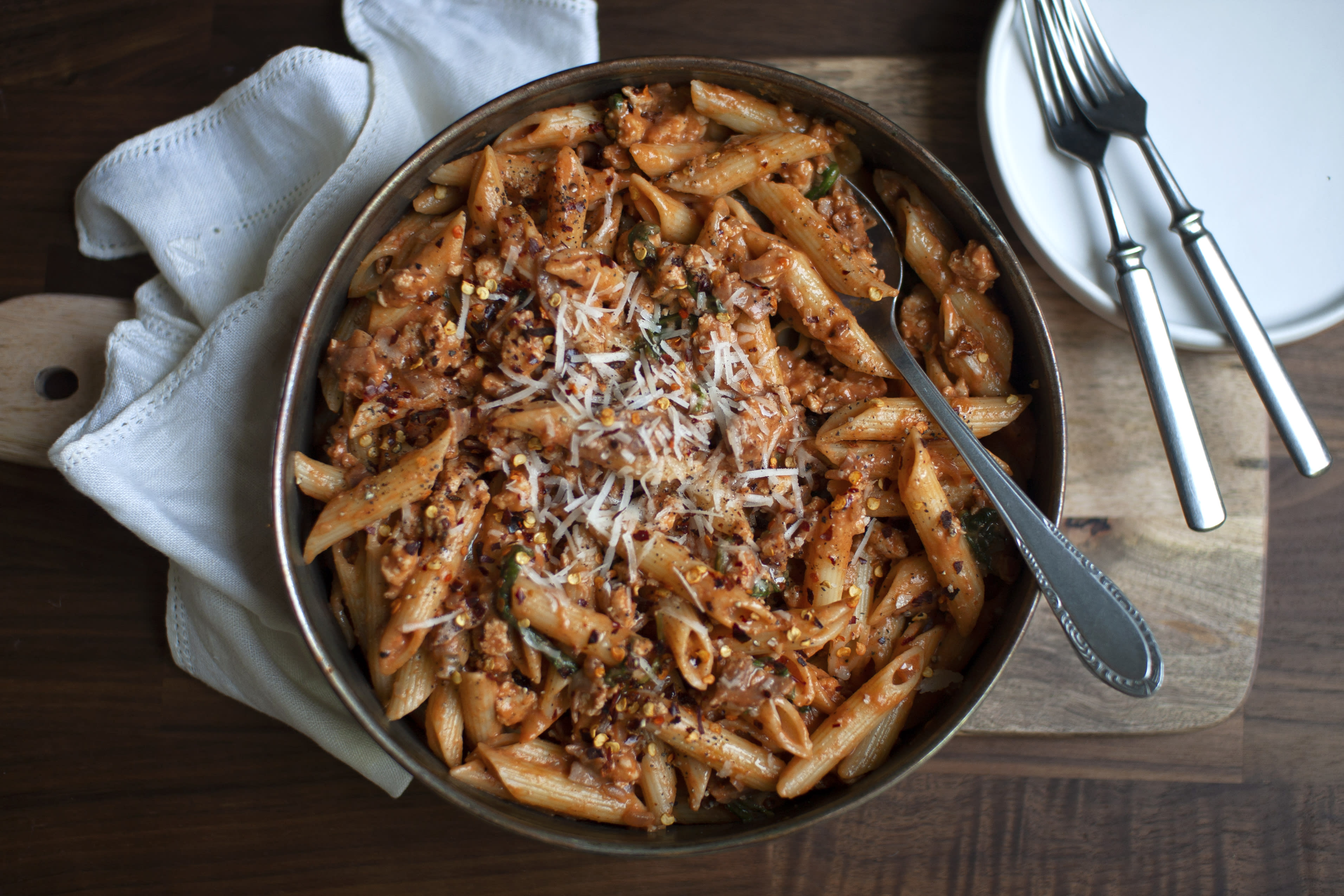 Creamy Chicken and Turkey Bacon Pasta with Spinach Hello Chef!
