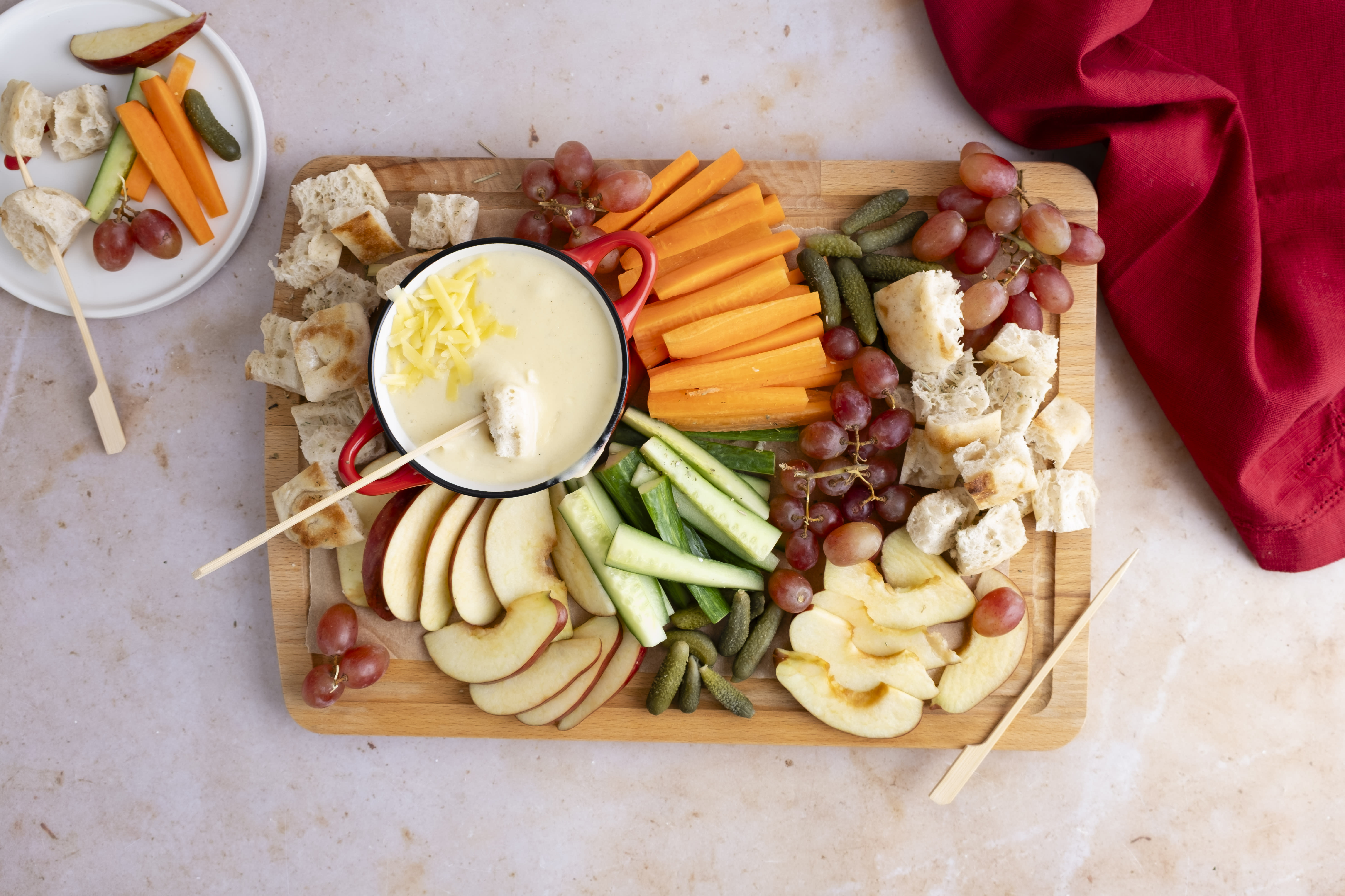 Cheese Fondue Platter with Fruit and Veg Crudites | Hello Chef!