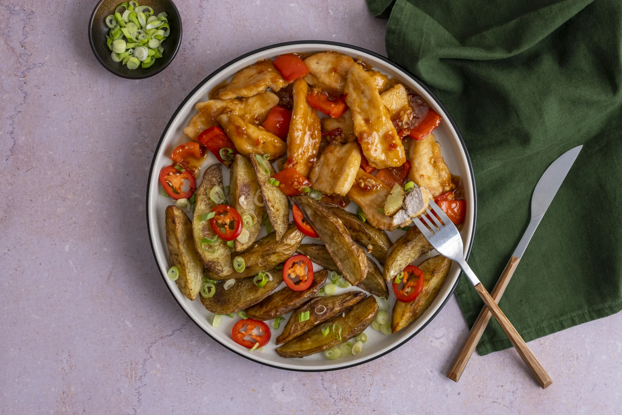 Sticky Chilli Chicken With Salt & Pepper Chips