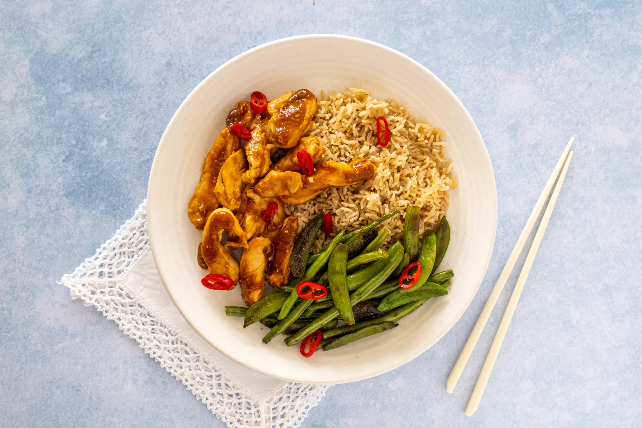 Glazed Teriyaki Chicken with Blistered Greens and Brown Rice