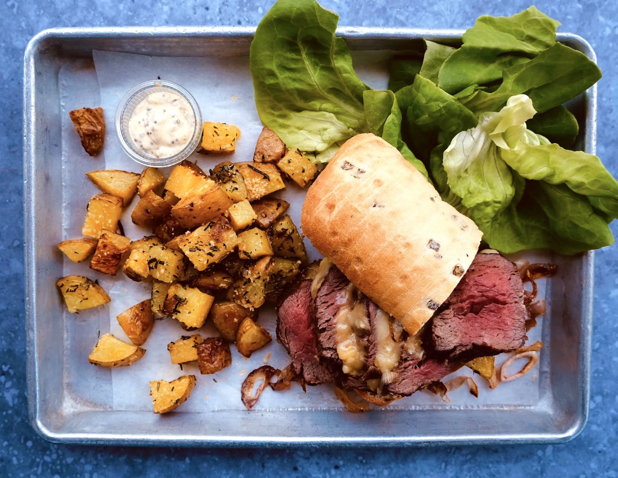 Steak and Onion Sandwich with Grana Padano Potatoes