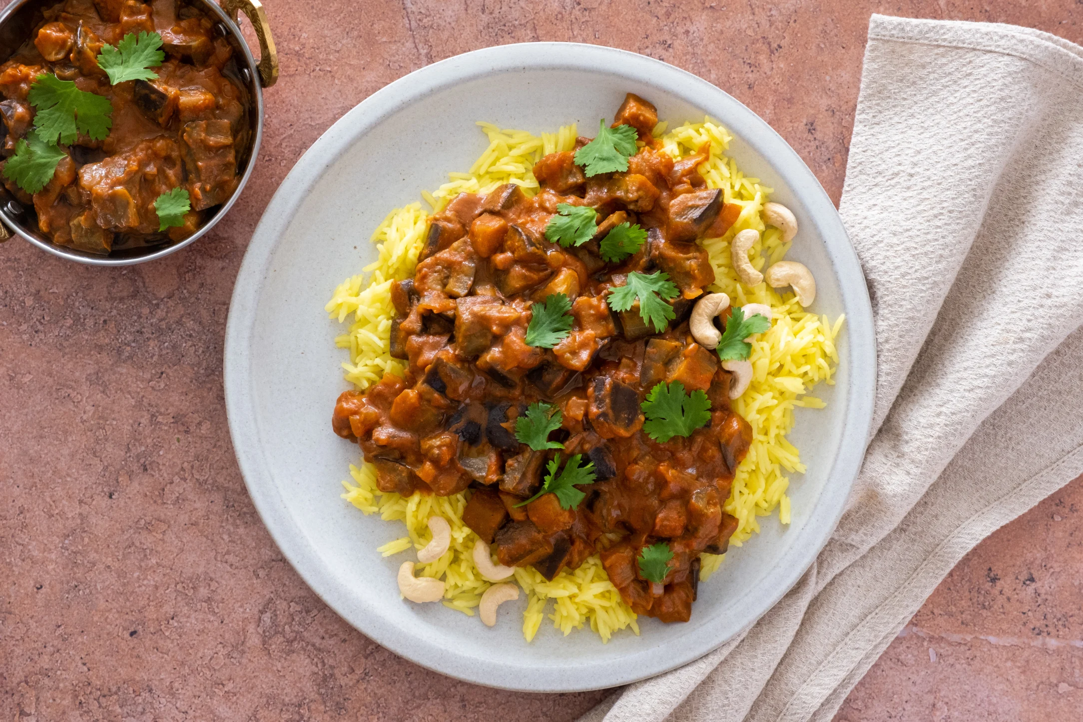 Eggplant Tikka Masala with Garlic Rice