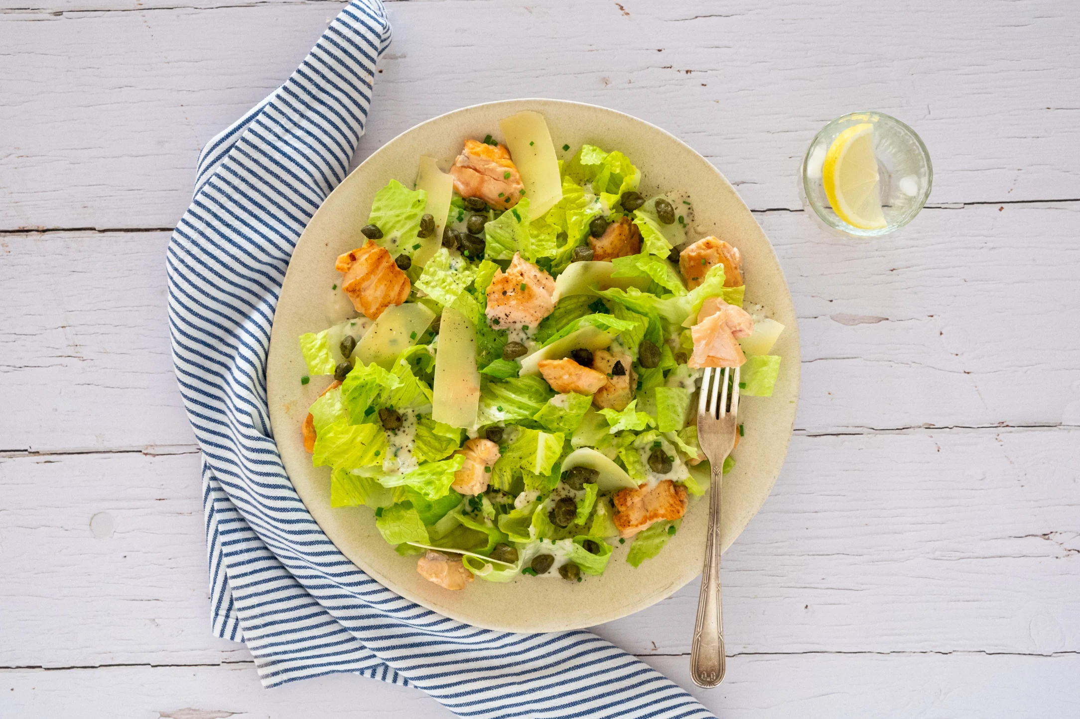 Salmon Caesar Salad with Capers