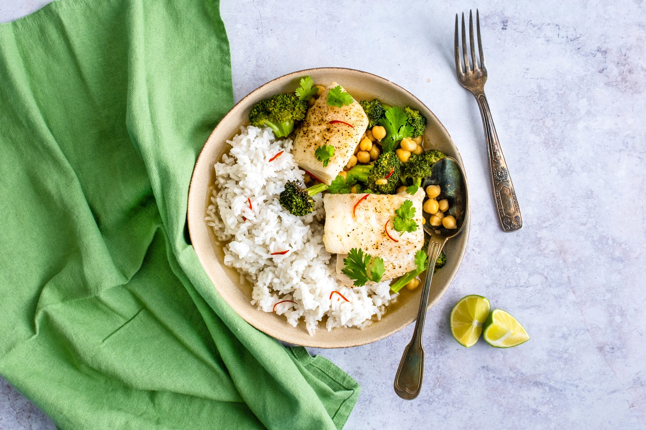 Fragrant Green Curry Cod with Jasmine Rice