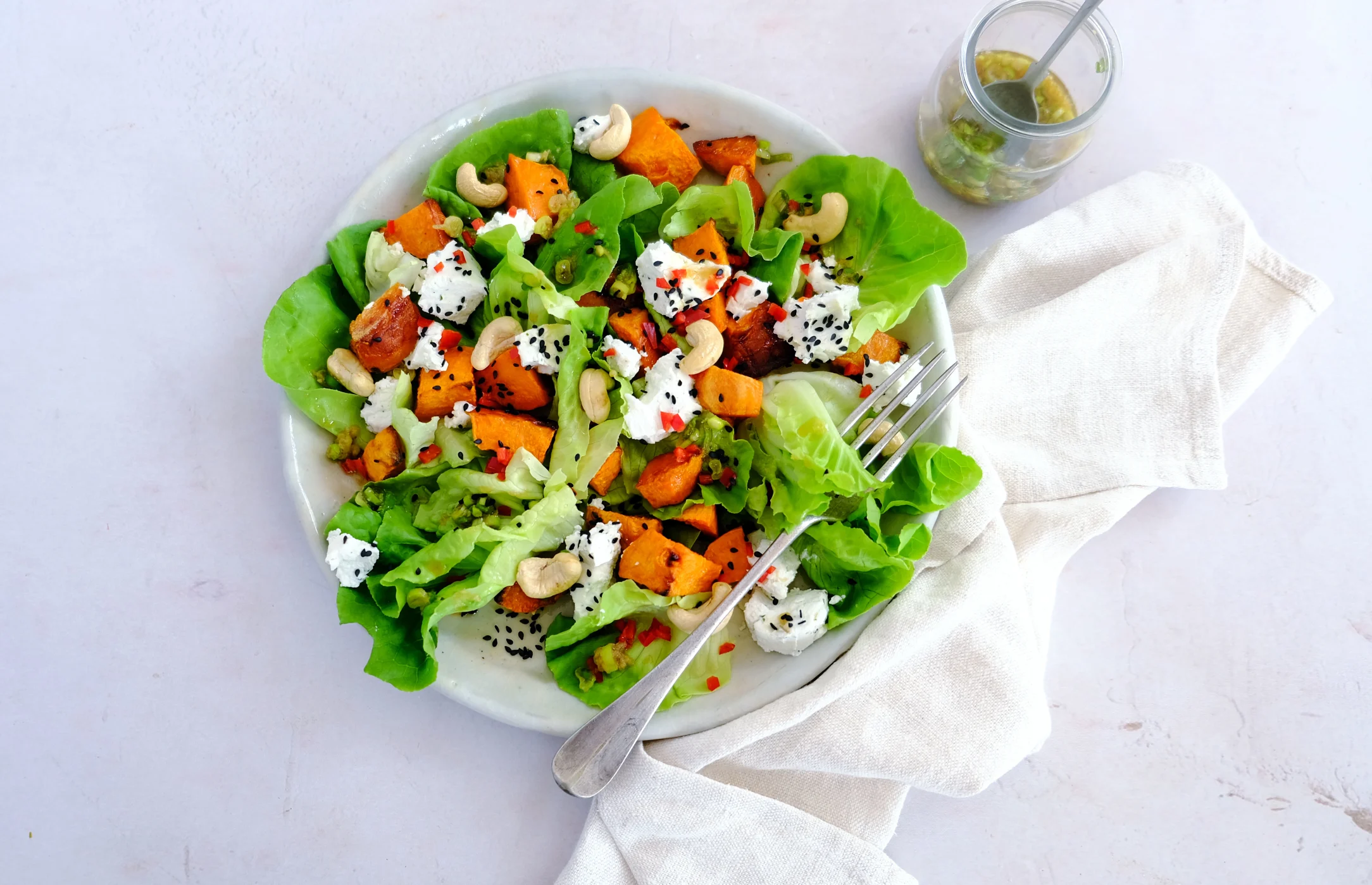 Sweet Potato and Goat Cheese Salad with Ginger Dressing