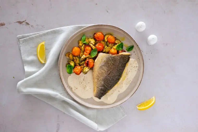 Seabream with Parmesan Sauce and Italian Balsamic Vegetables | Hello Chef!