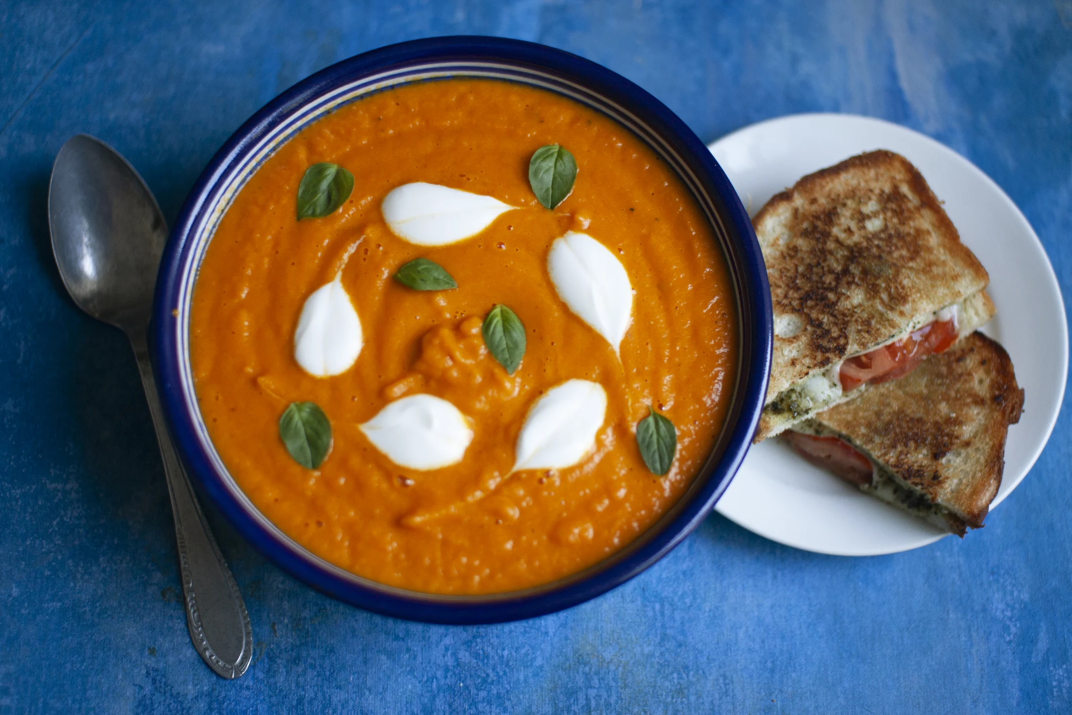 Carrot Soup with Tomato and Mozzarella Toasties