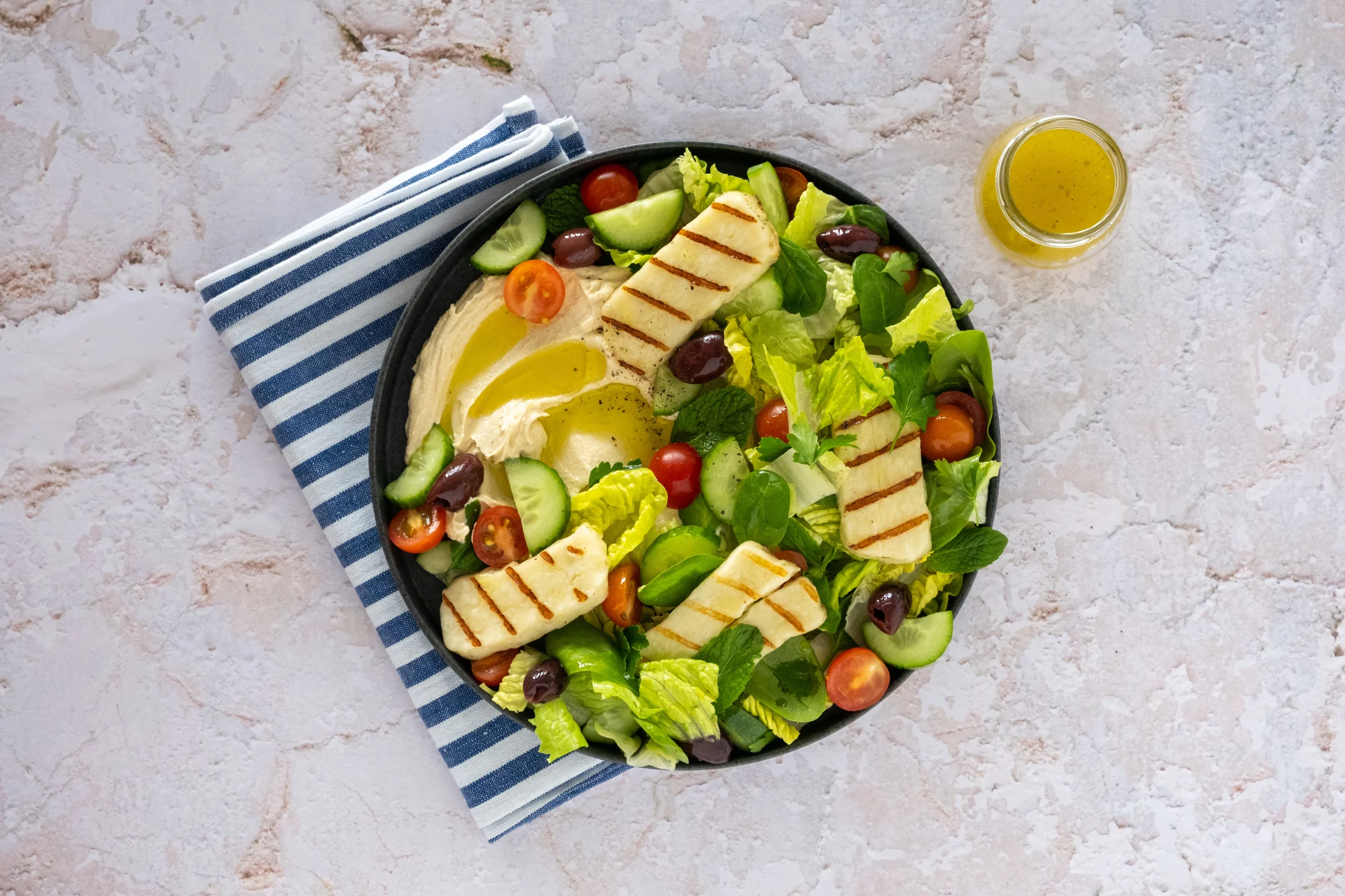 Greek Halloumi Salad with Hummus
