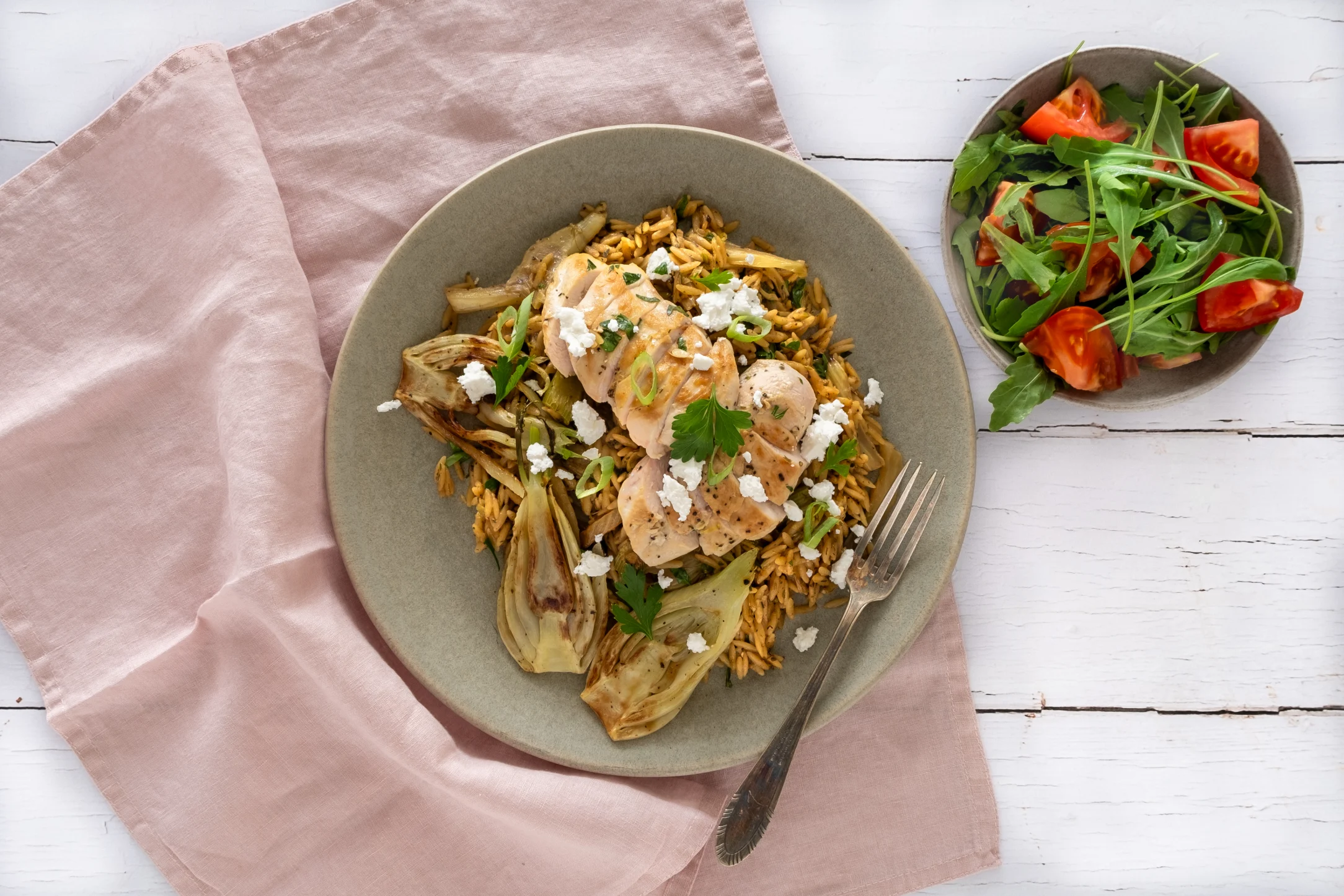 One Pot Fennel and Chicken Orzo with Rocket Salad