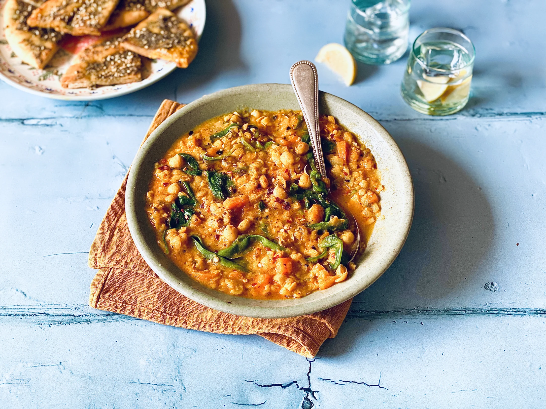 Turmeric, Coconut and Chickpea Stew with Zaatar Flatbreads