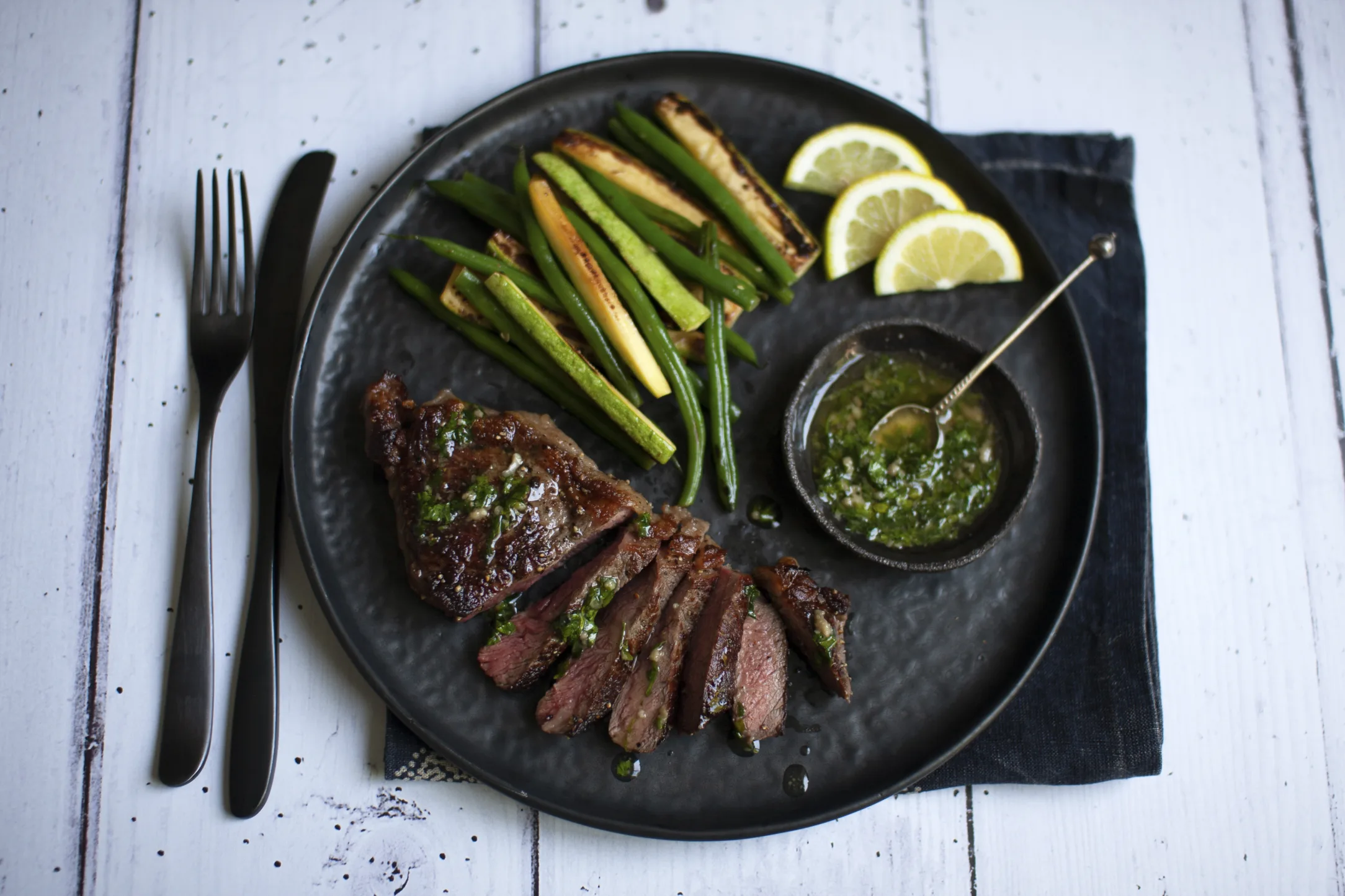 Sirloin Steak with Anchovy Butter and Greens