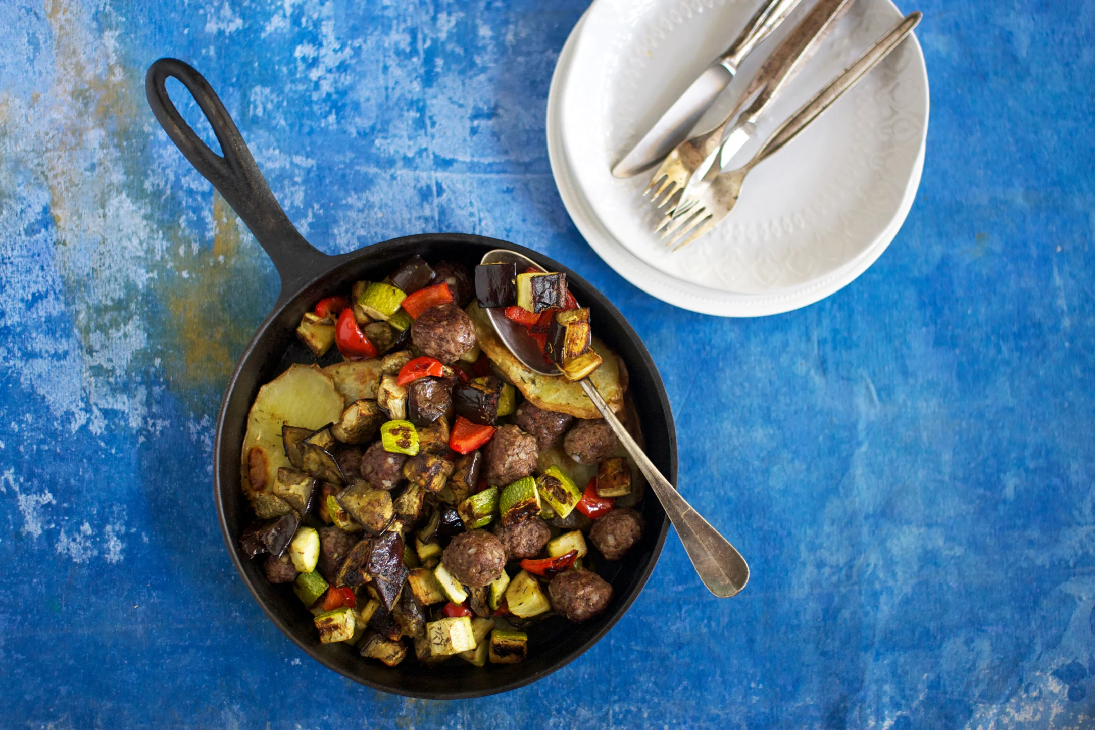 Meatballs with Oven Ratatouille and Potatoes