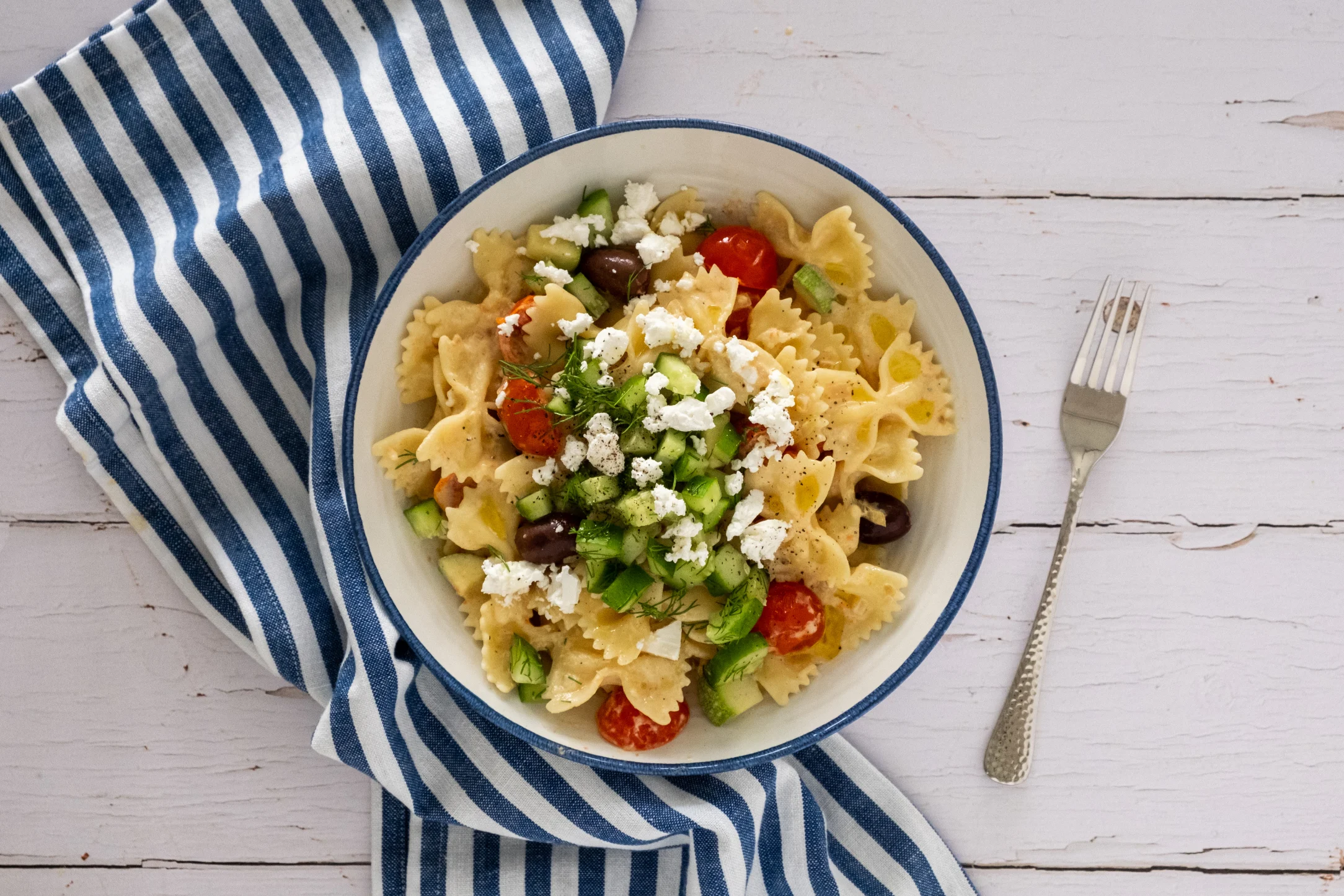 Cretan Summer Pasta with Feta, Olives and Cucumber