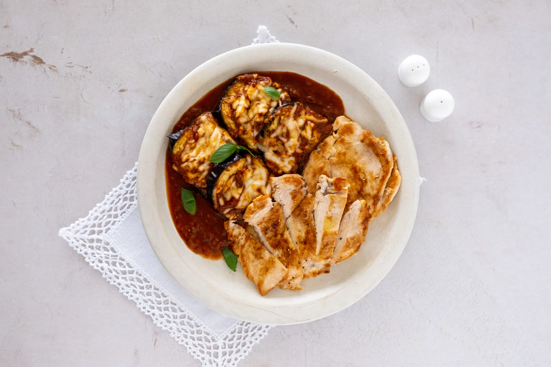 Eggplant Parmigiana with Pan-fried Chicken