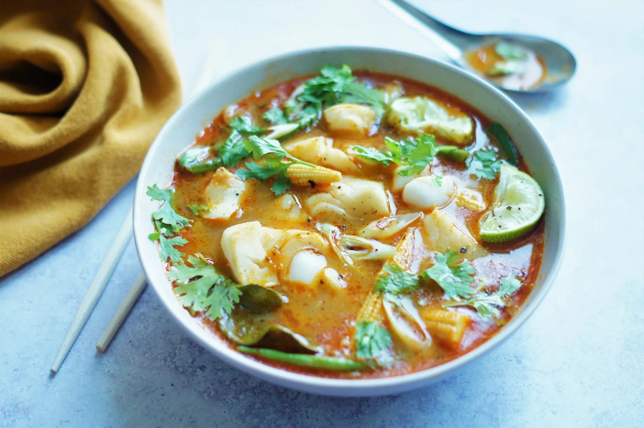 Red Thai Fish Soup with Baby Corn