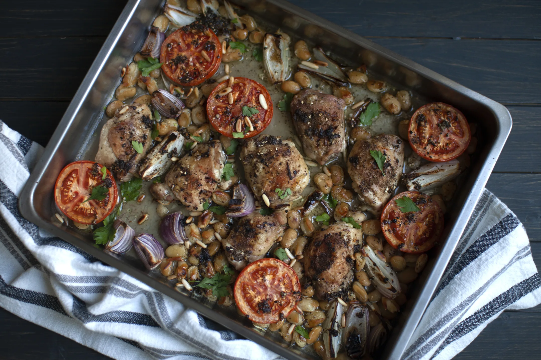 Zaatar Chicken Thighs with Tomatoes and Butter Beans