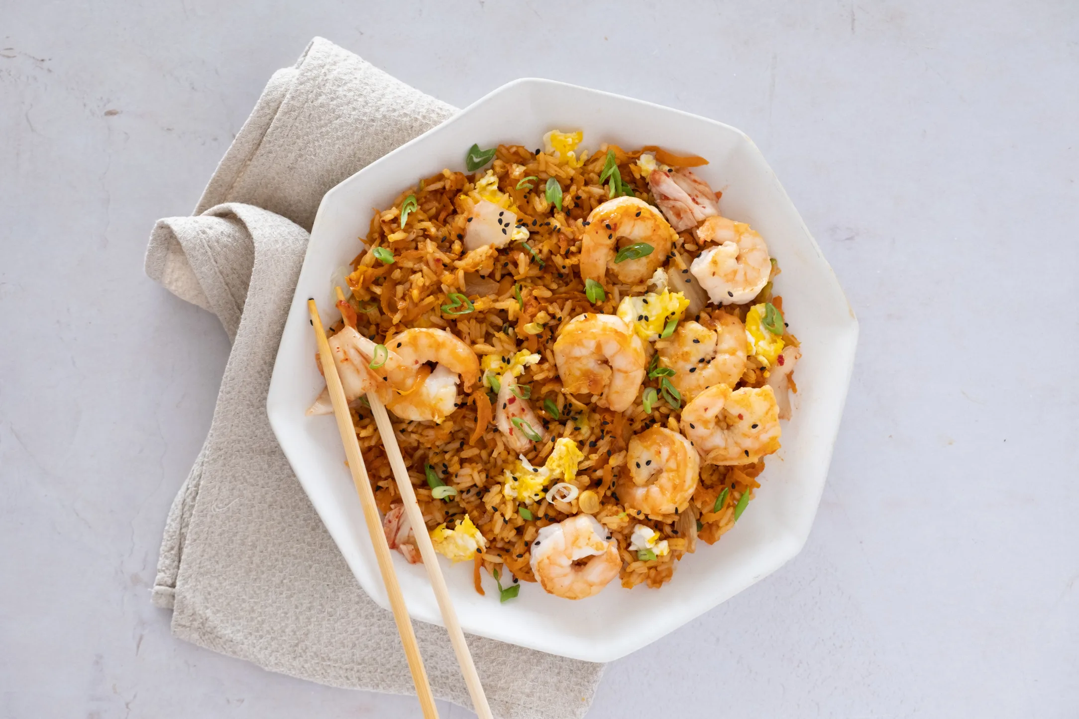 Spicy Kimchi Prawn and Egg Fried Rice