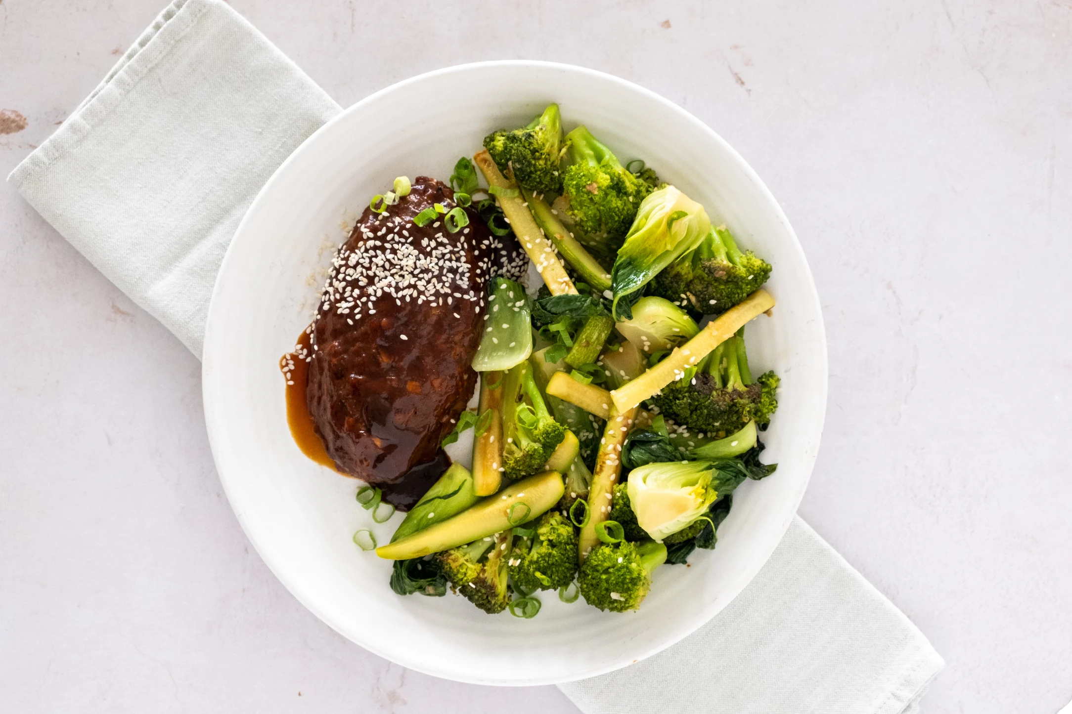 Asian Hoisin Meatloaves with Garlicky Greens