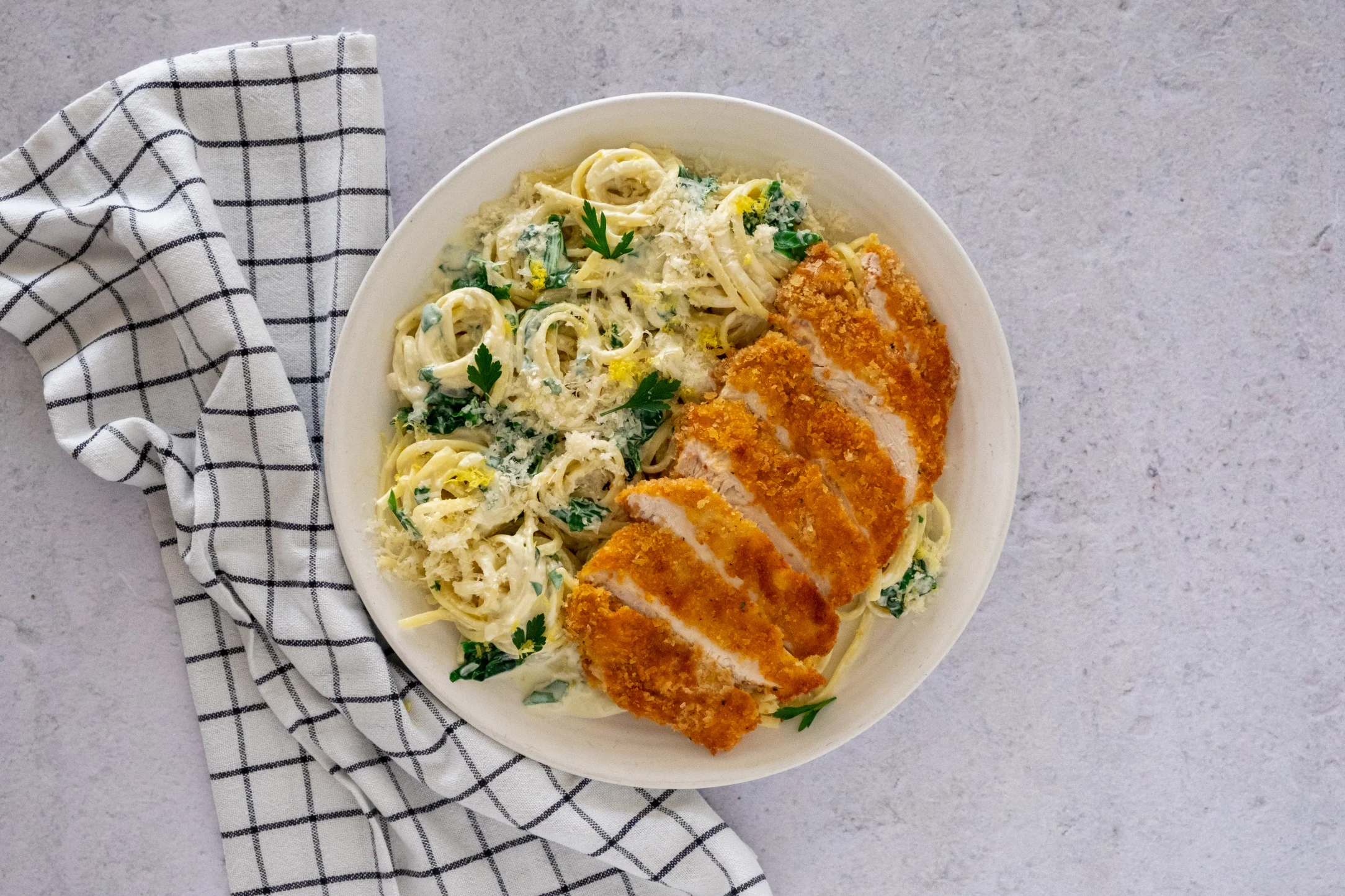 Chicken Milanese with Creamy Lemon Pasta
