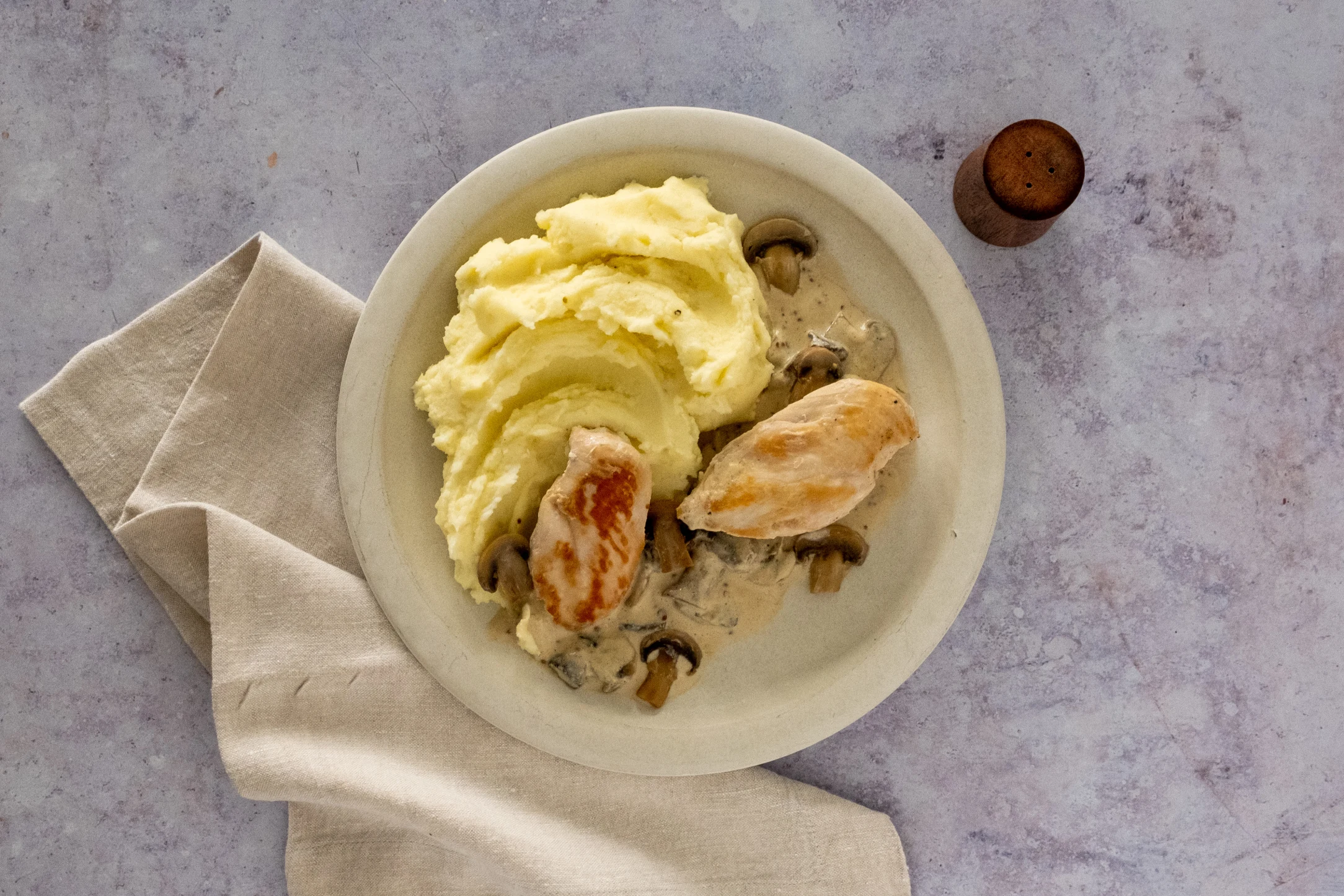 Chicken Breast in Creamy Mushroom Sauce with Garlic Mashed Potato