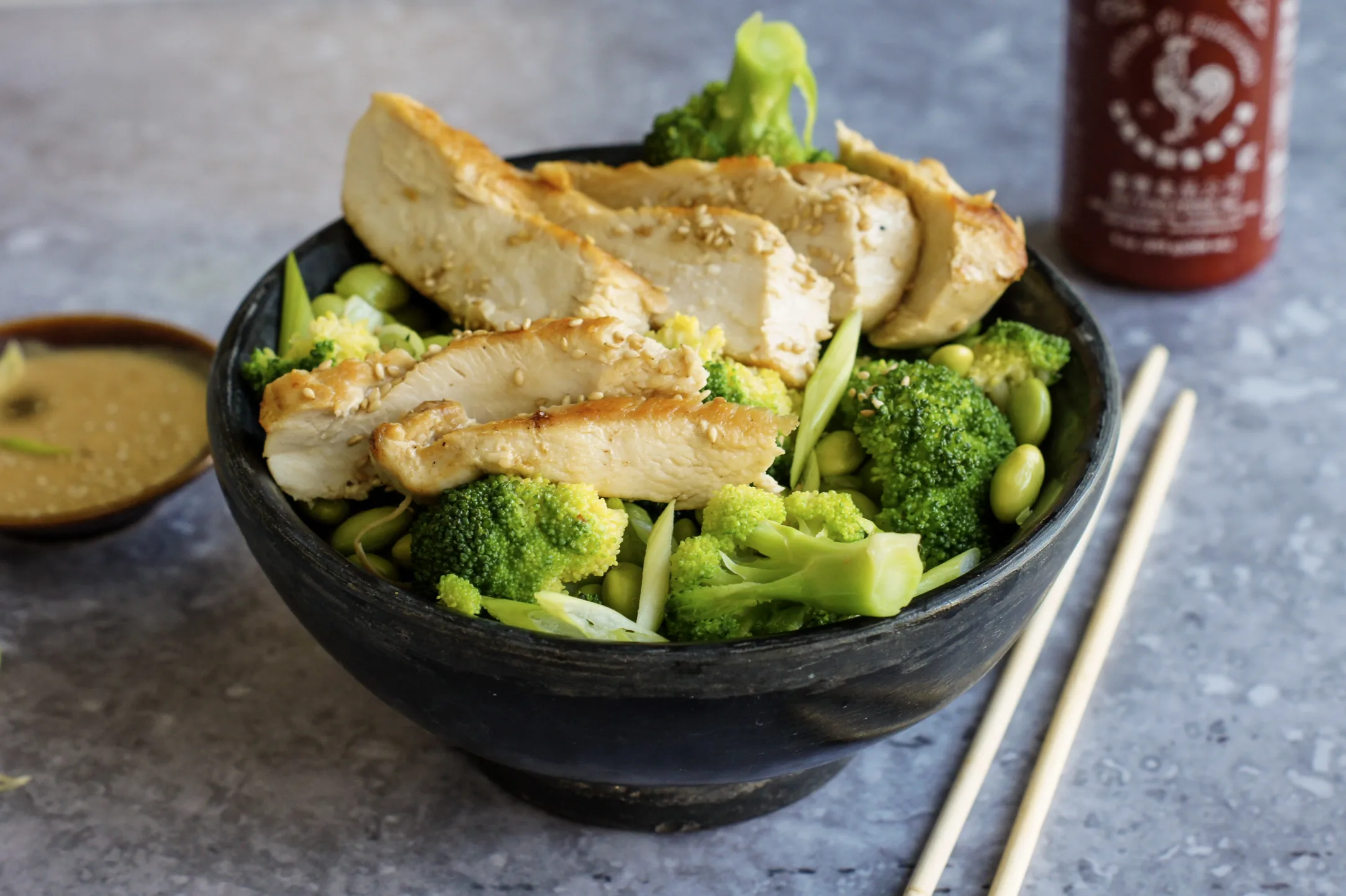 Edamame and Broccoli Salad with Pan-Fried Chicken Breast