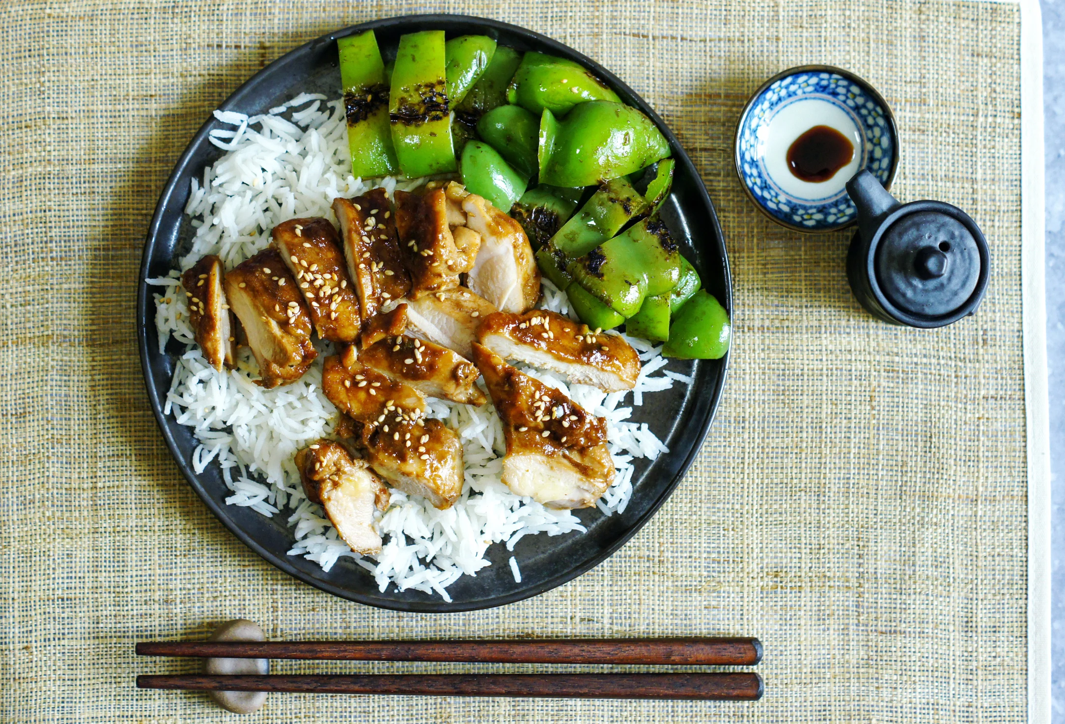 Chicken Teriyaki with Green Peppers and Rice