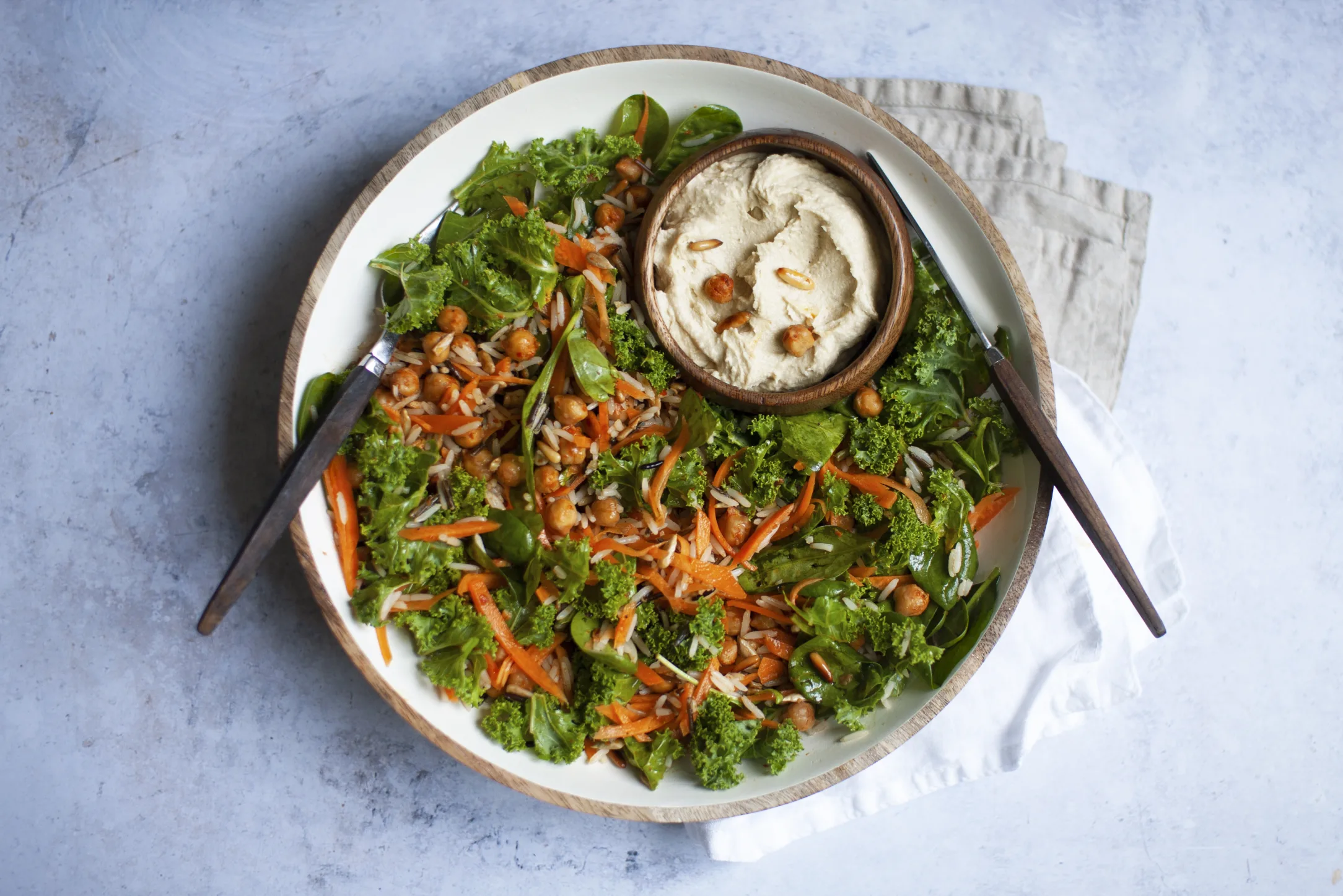 Harissa Chickpea, Carrot and Kale Salad with Hummus