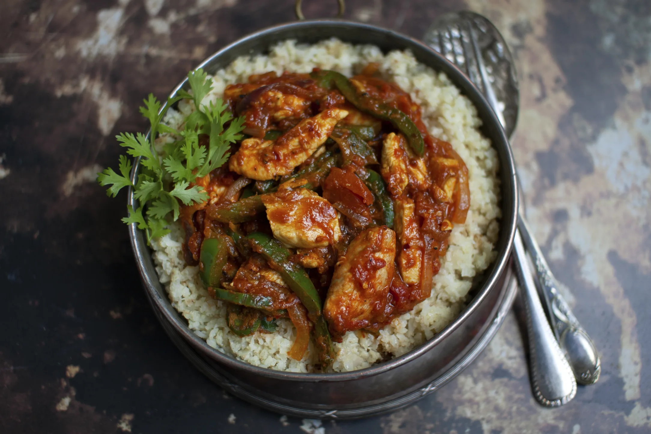 Chicken Kadai with Cauliflower "Rice"