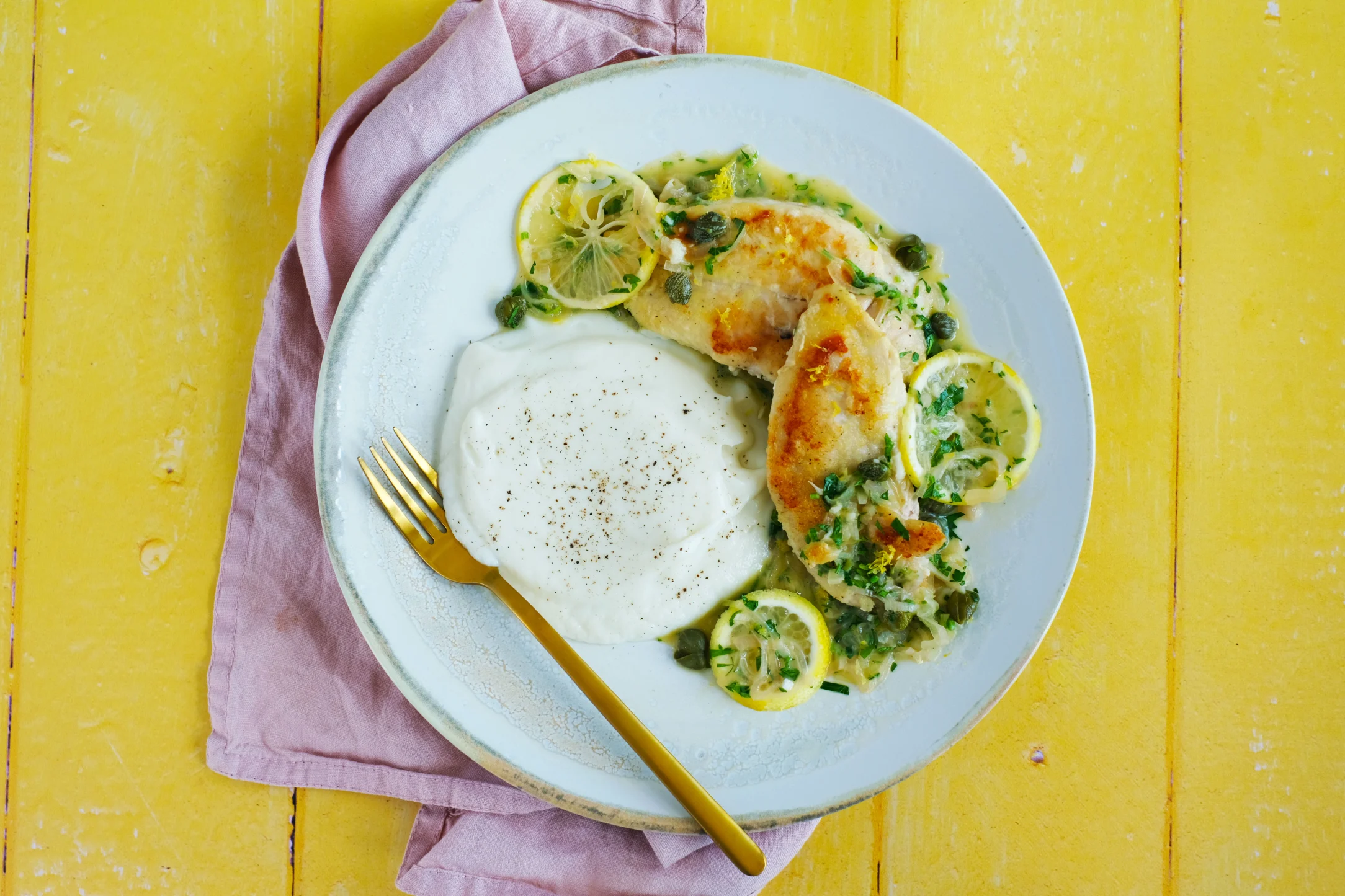 Chicken Piccata with Cauliflower Mash