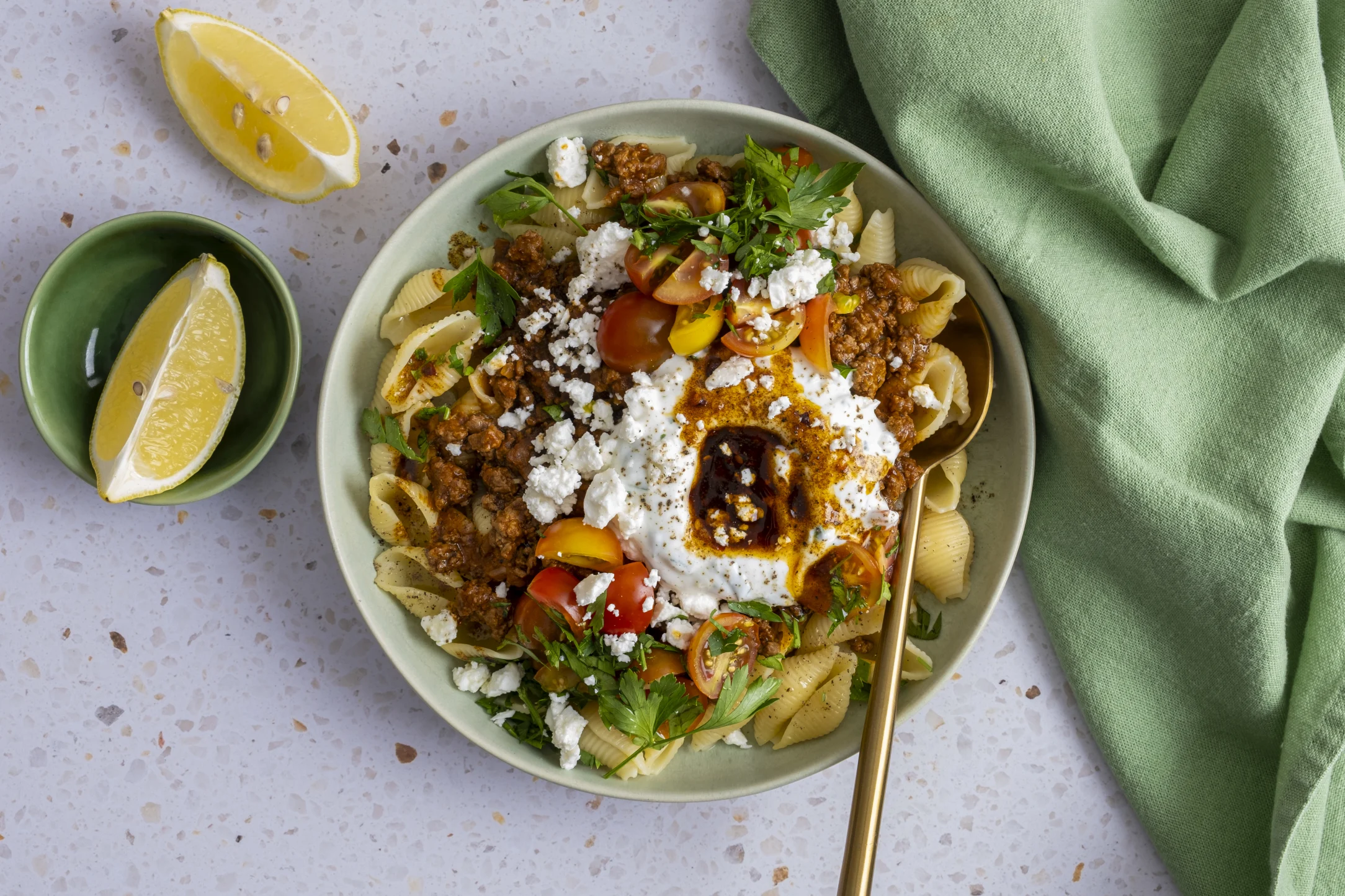 Turkish Lamb Pasta with Garlic Yogurt and Paprika Butter