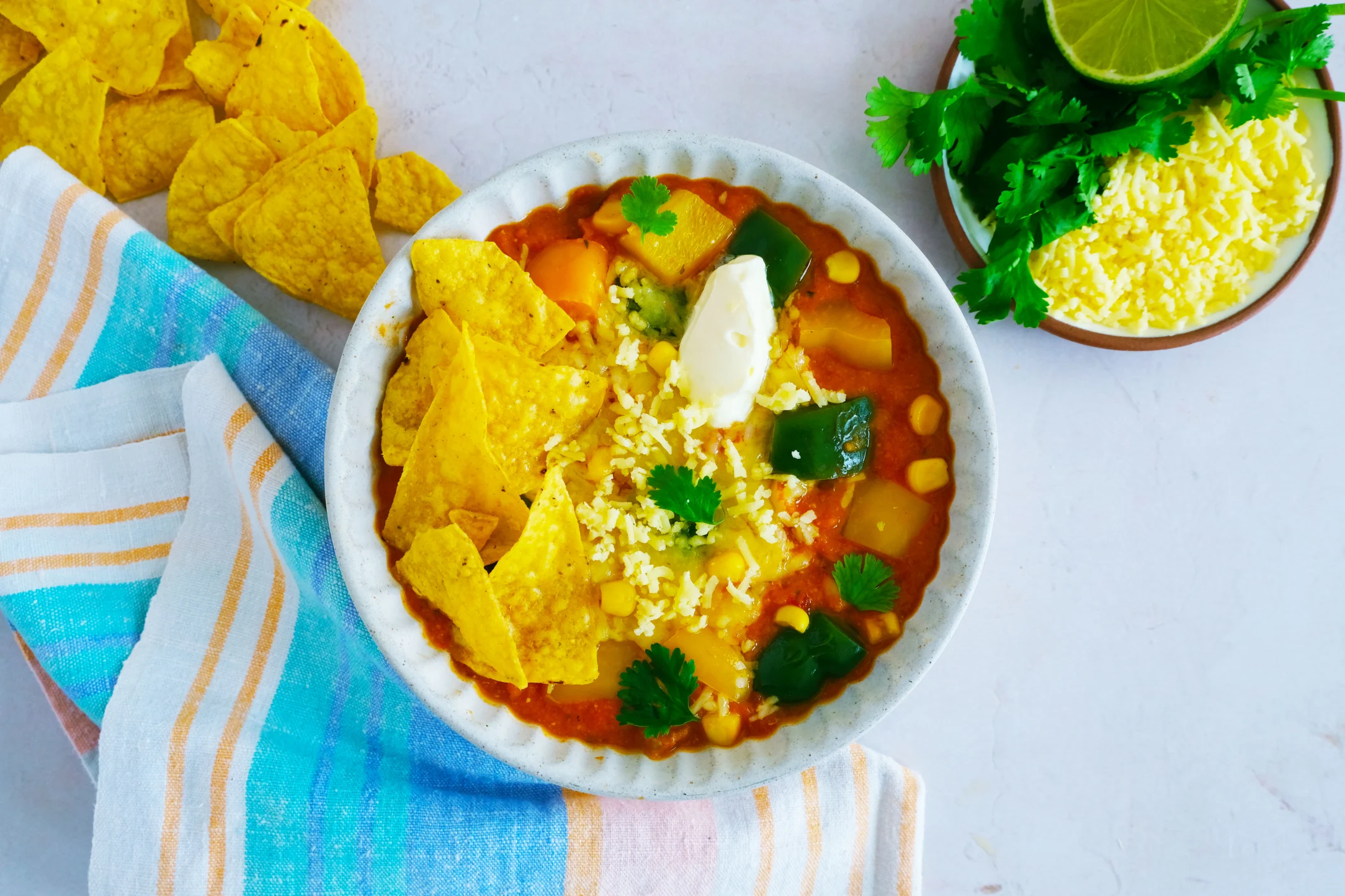 Creamy Nacho Soup with Sour Cream and Cheddar Cheese